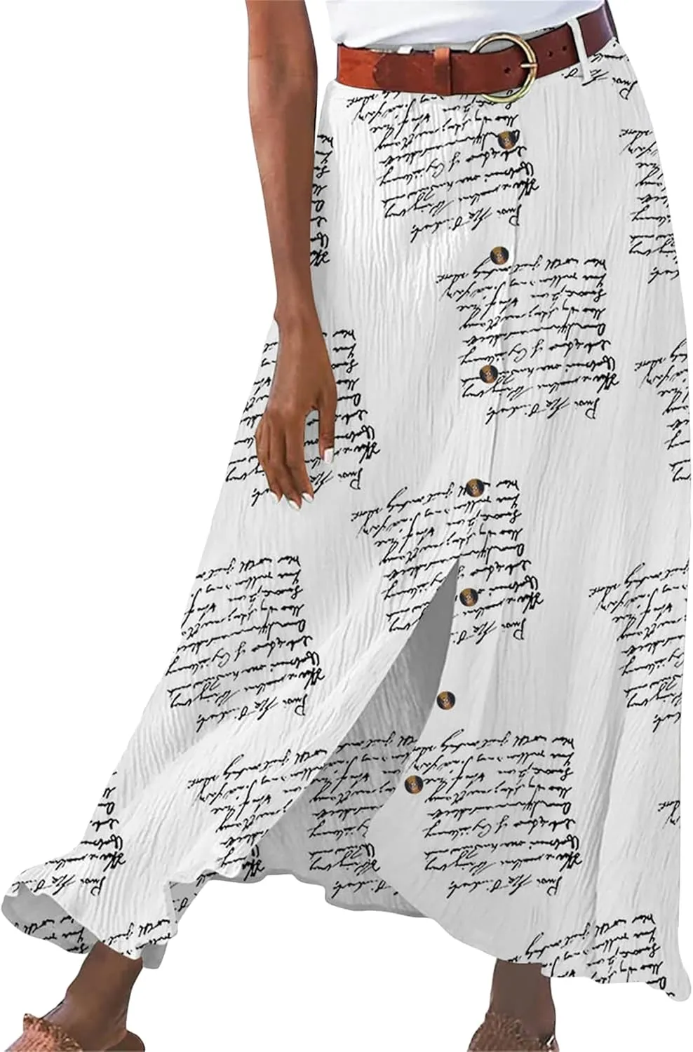 DIACACY Flowy Skirts for Women High Waist Maxi Cotton Linen Skirt Fashion Trendy Button Front Skirt with Belt