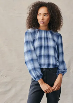 Elastic Shirred Top - Indigo Heather Plaid