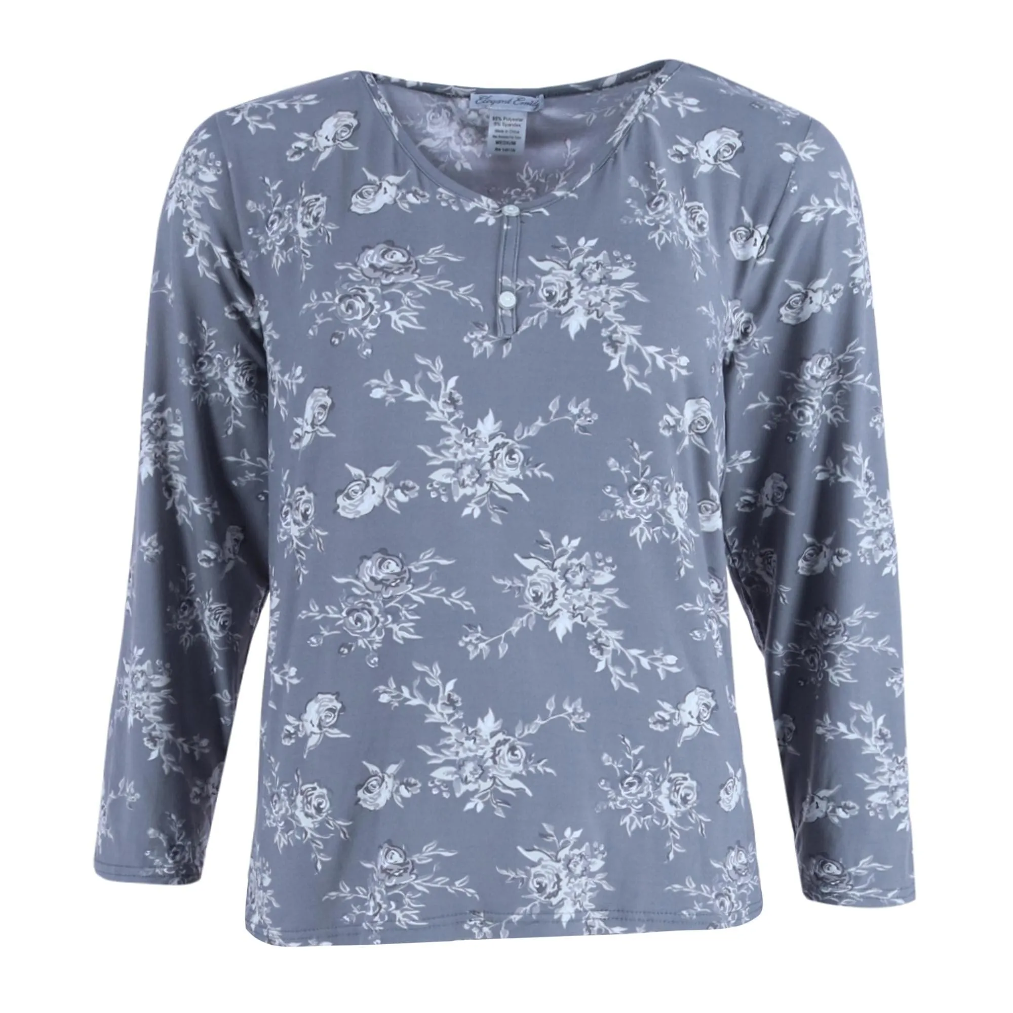 Elegant Emily Women's Henley & Pant Grey Floral Set