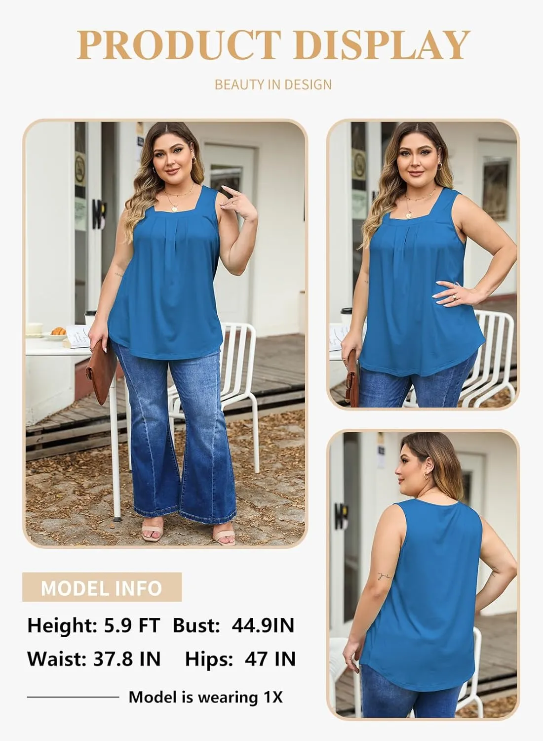 Eytino Women Plus Size Tank Tops Summer Casual Square Neck Sleeveless Blouse Shirts(1X-5X)