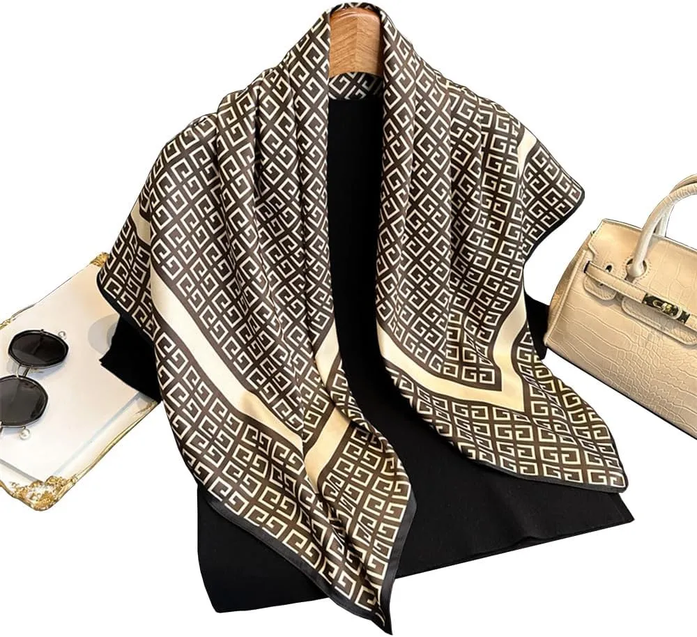 Fashion and Elegant Silk Feeling Scarf Square Satin Retro Style Sunscreen Head Scarf for Women Digital Printed