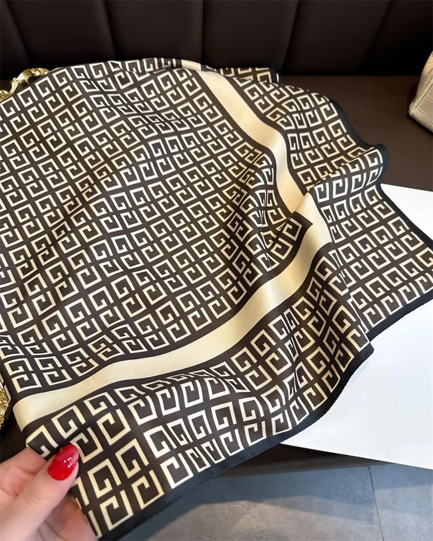 Fashion and Elegant Silk Feeling Scarf Square Satin Retro Style Sunscreen Head Scarf for Women Digital Printed