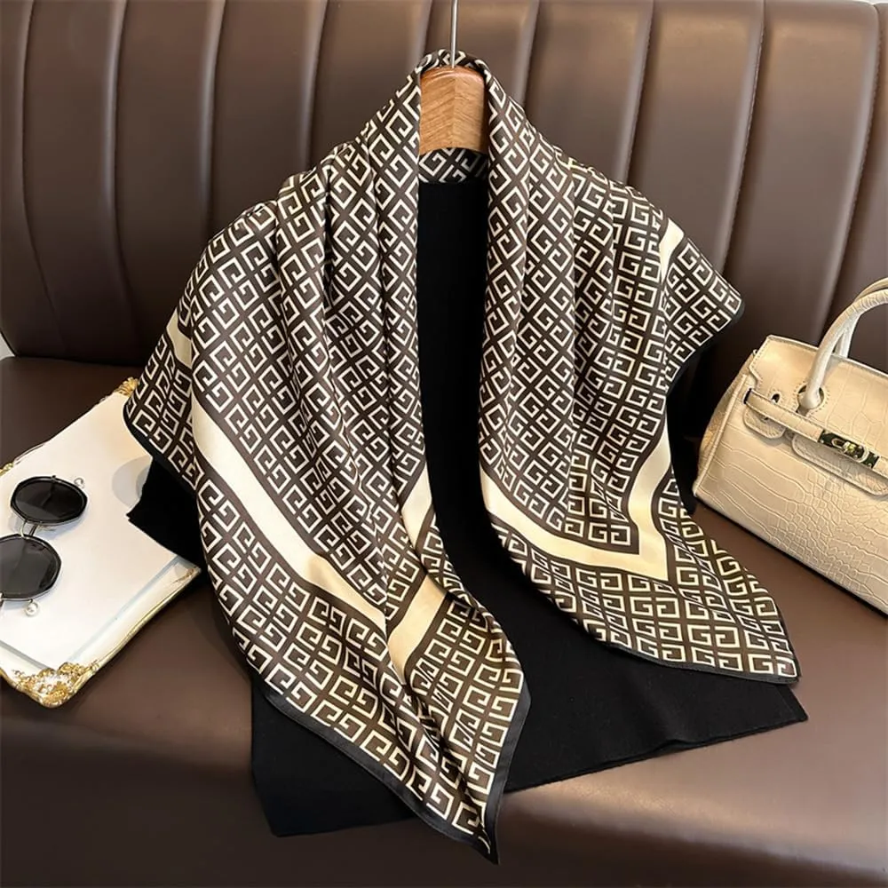 Fashion and Elegant Silk Feeling Scarf Square Satin Retro Style Sunscreen Head Scarf for Women Digital Printed