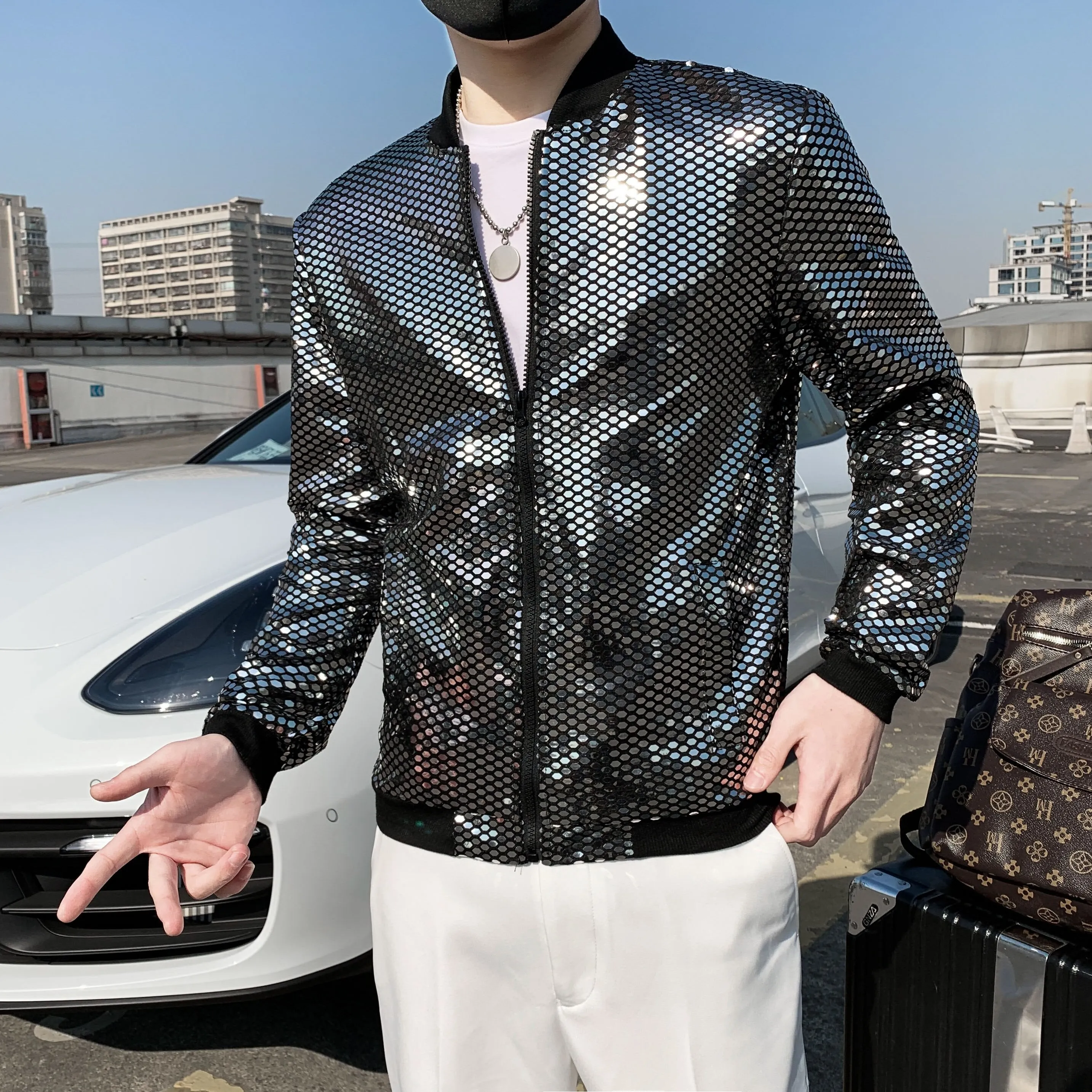 Fashion Diamond Plaid Bomber Jacket