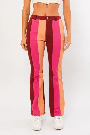 Flirty Color Block Stretchy Pants- Multi