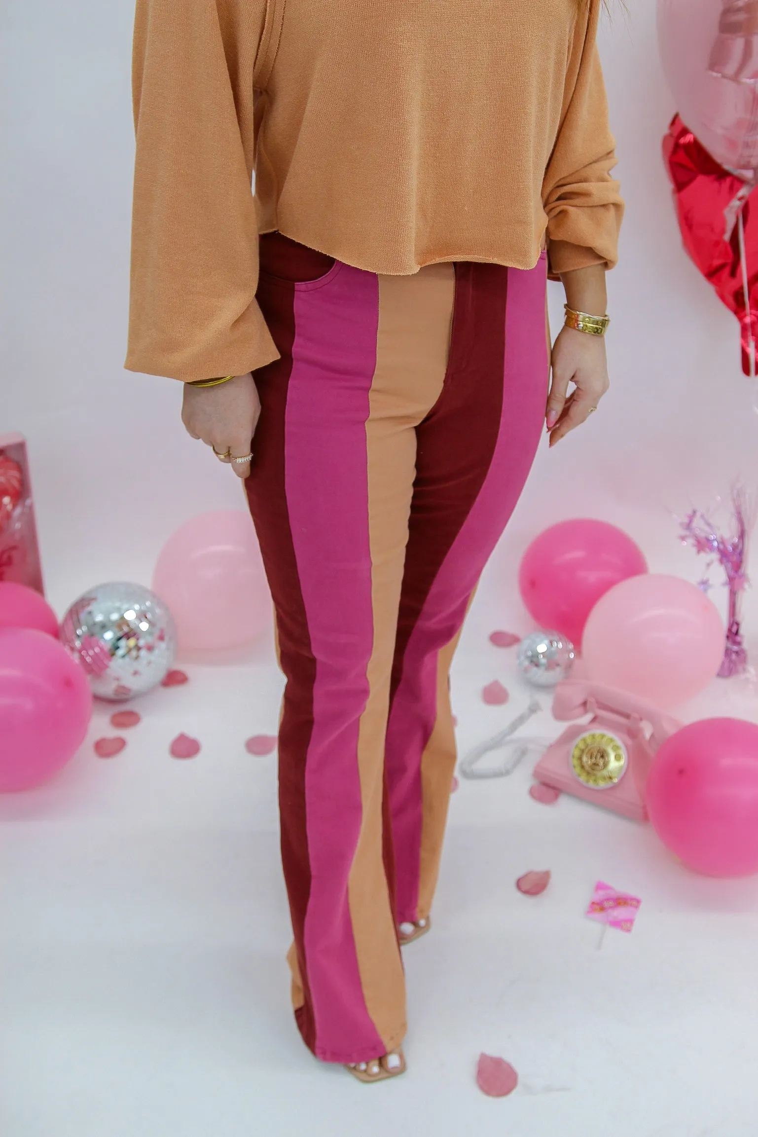 Flirty Color Block Stretchy Pants- Multi
