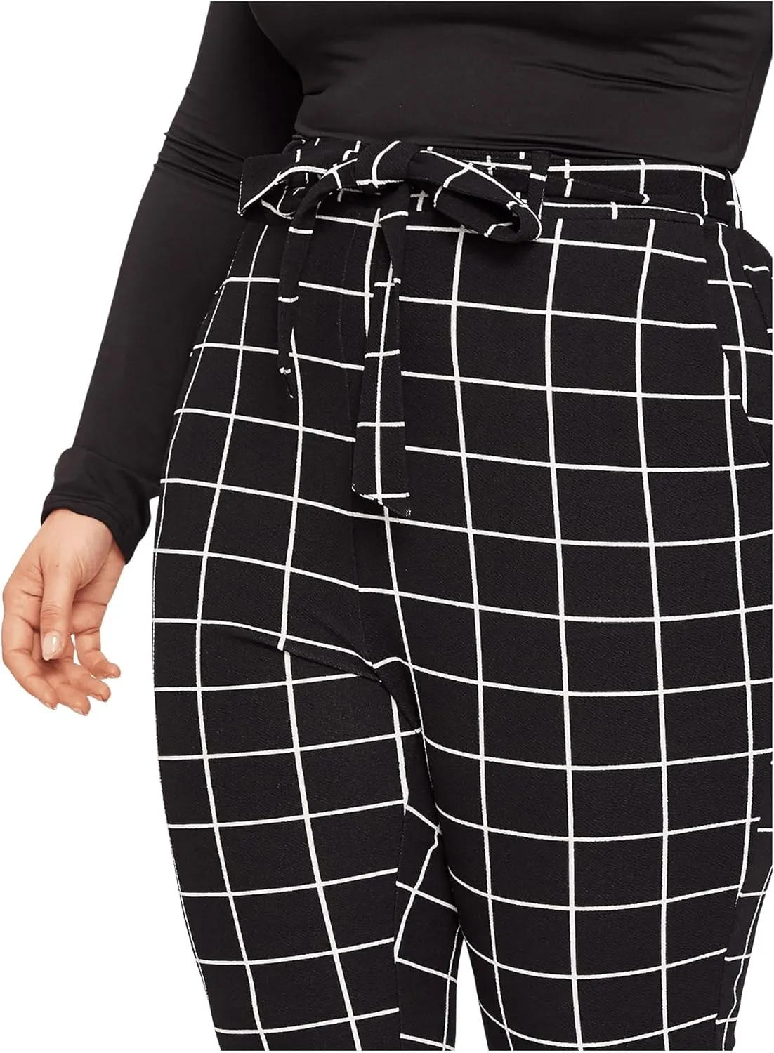 Floerns Women's Plus Size Plaid Pants Leggings Stretchy Elastic Waist Work Skinny Pants