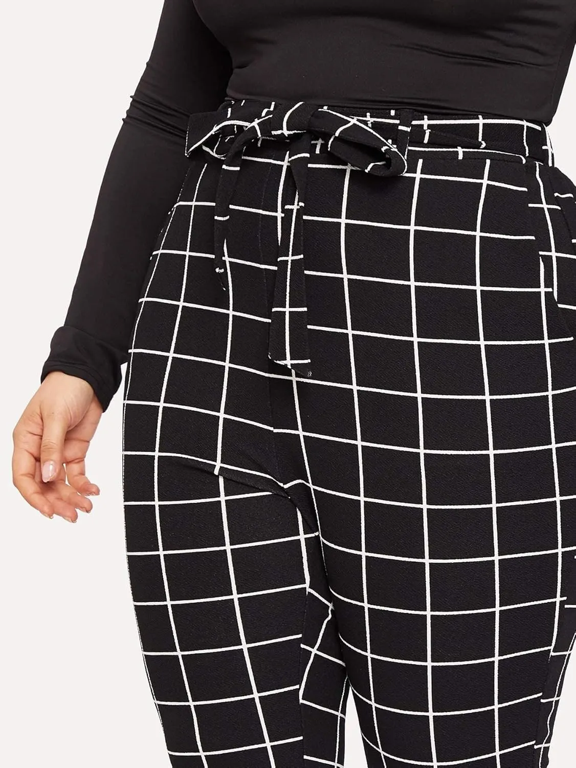 Floerns Women's Plus Size Plaid Pants Leggings Stretchy Elastic Waist Work Skinny Pants