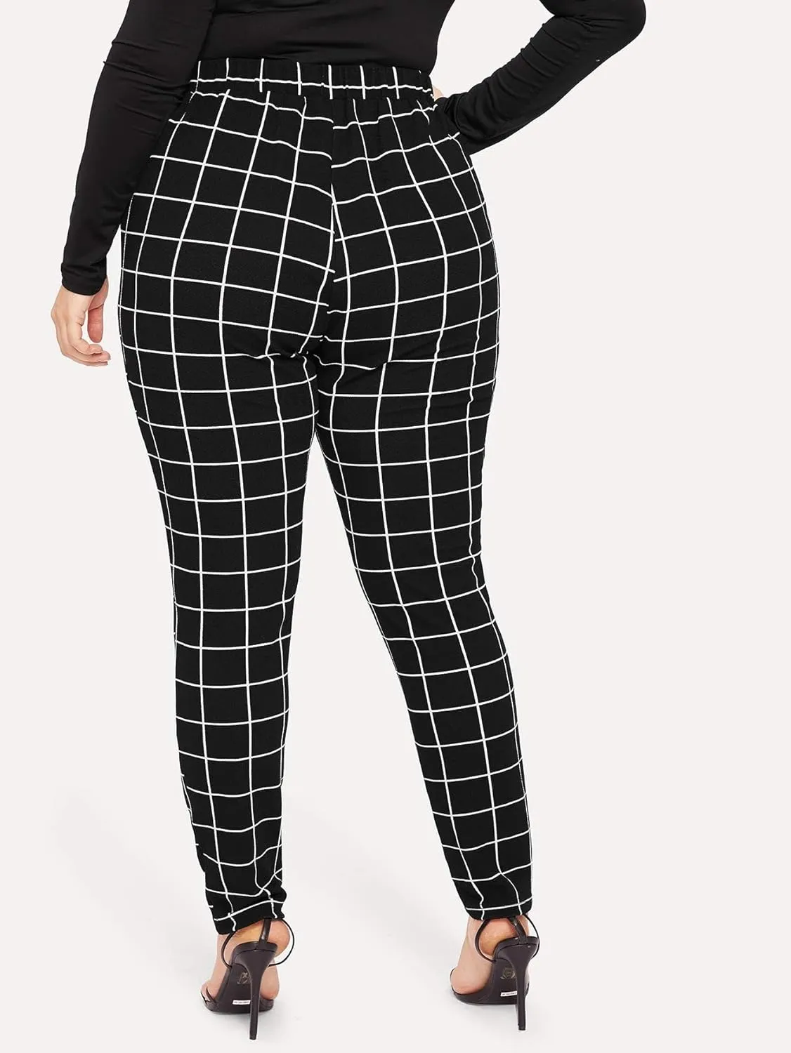 Floerns Women's Plus Size Plaid Pants Leggings Stretchy Elastic Waist Work Skinny Pants