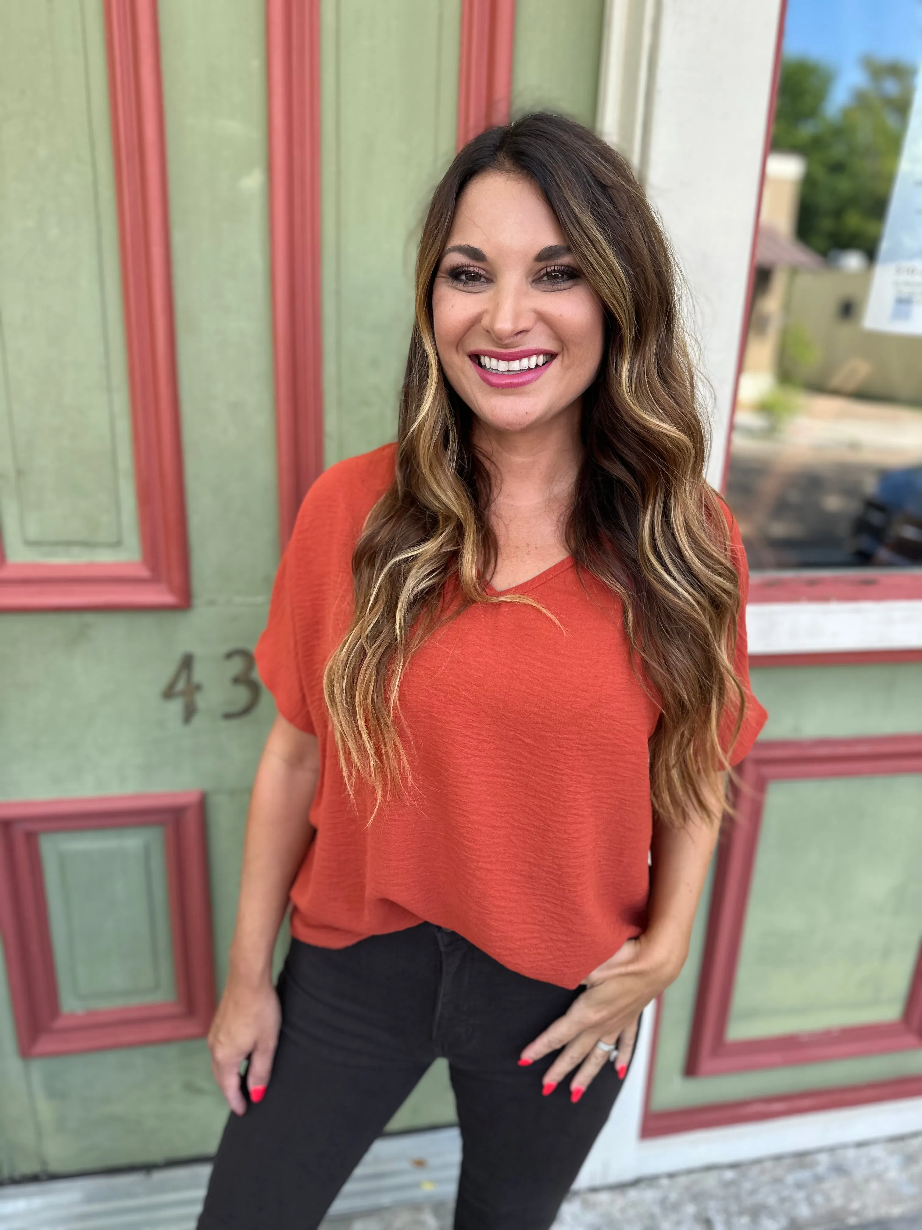 Flowy V Blouse- Rust