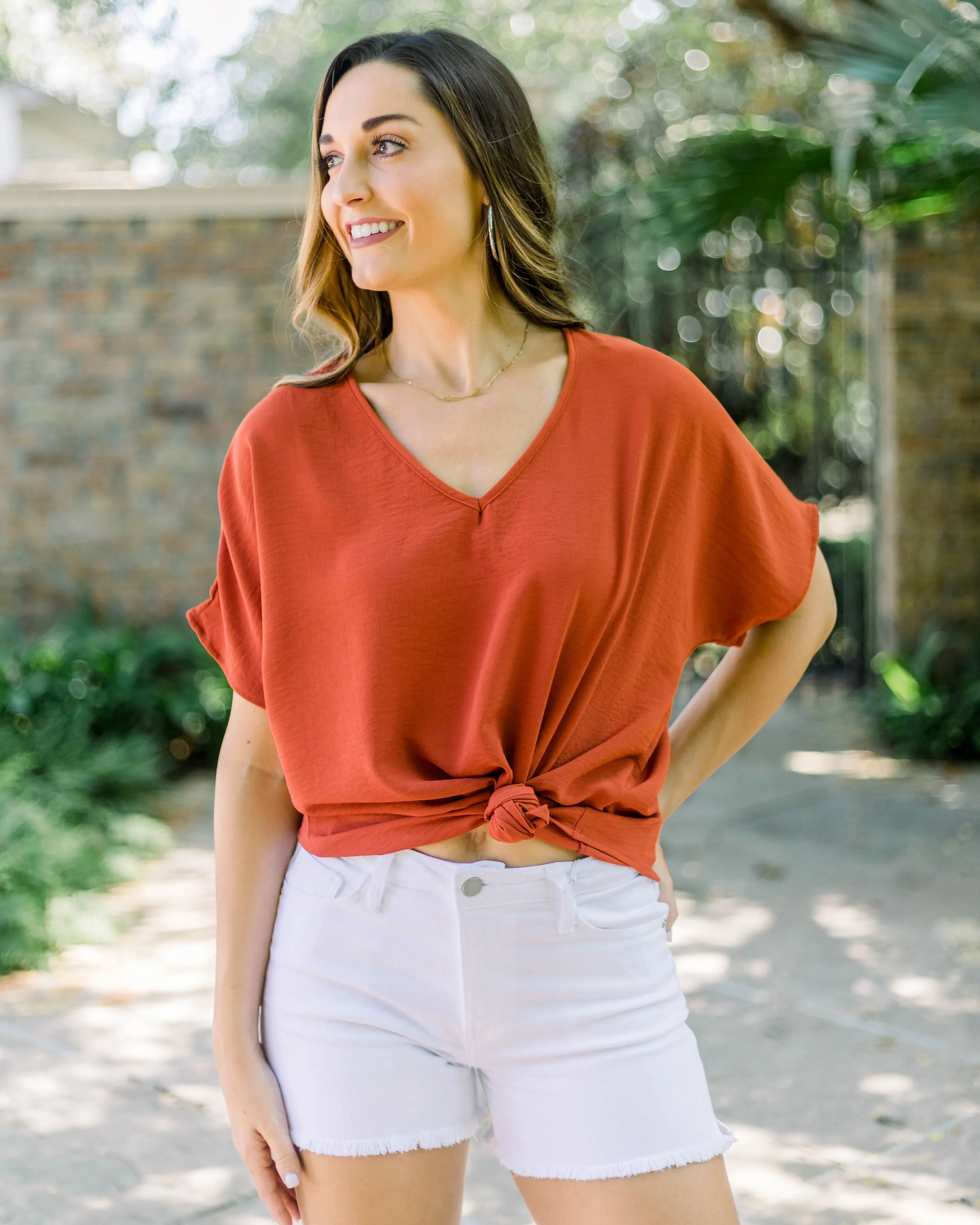 Flowy V Blouse- Rust