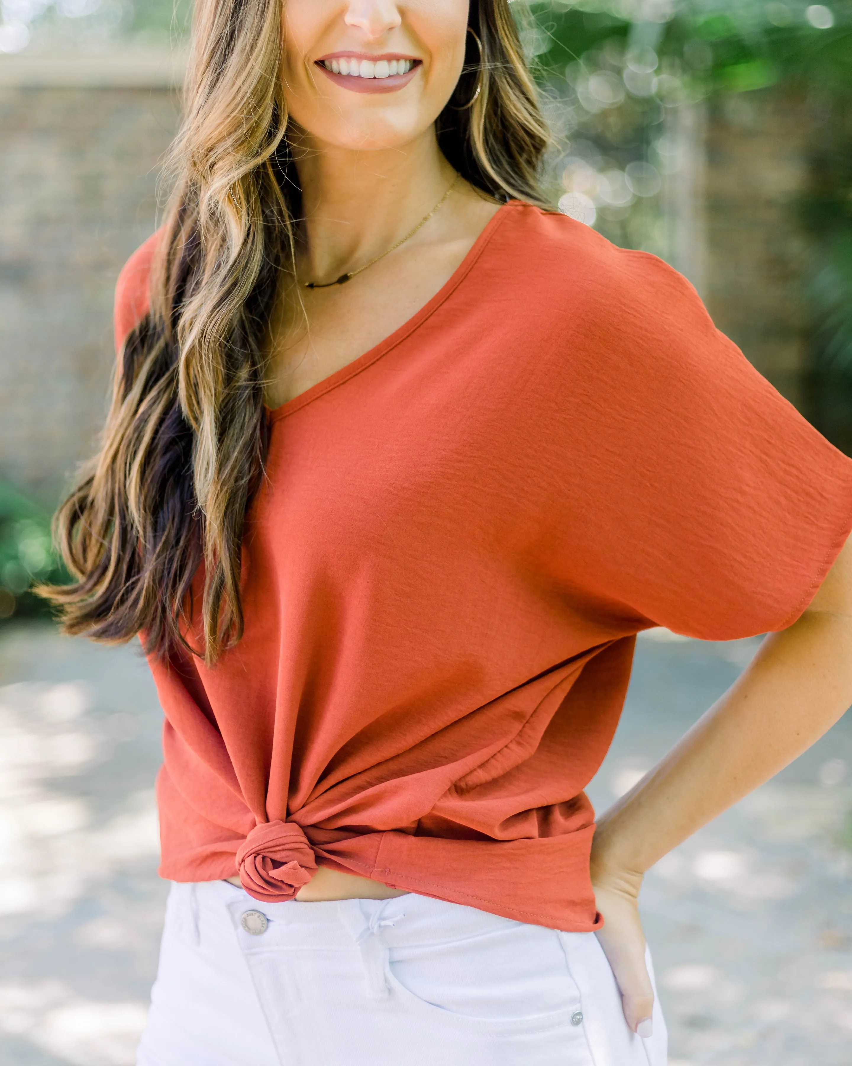 Flowy V Blouse- Rust