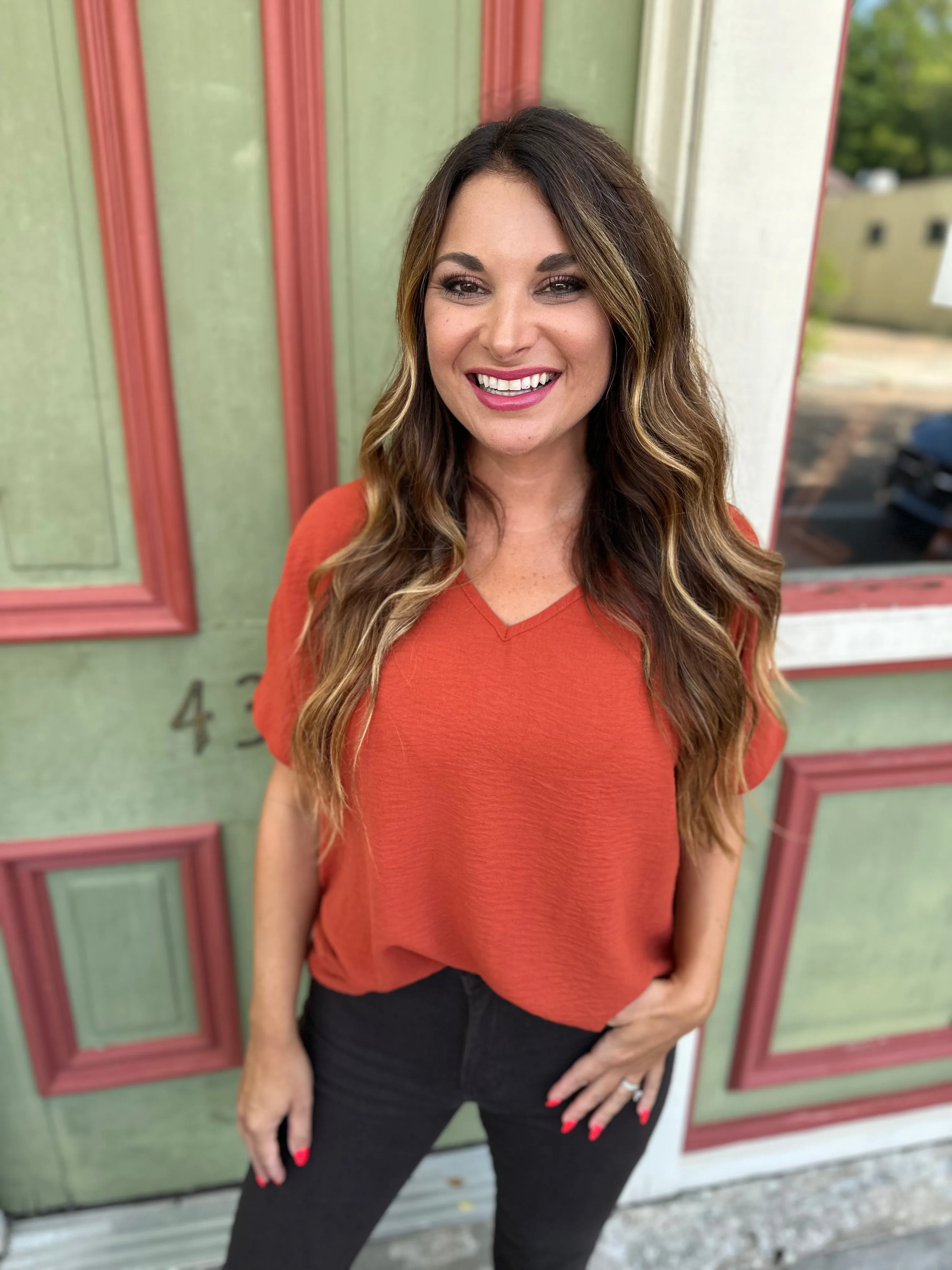 Flowy V Blouse- Rust