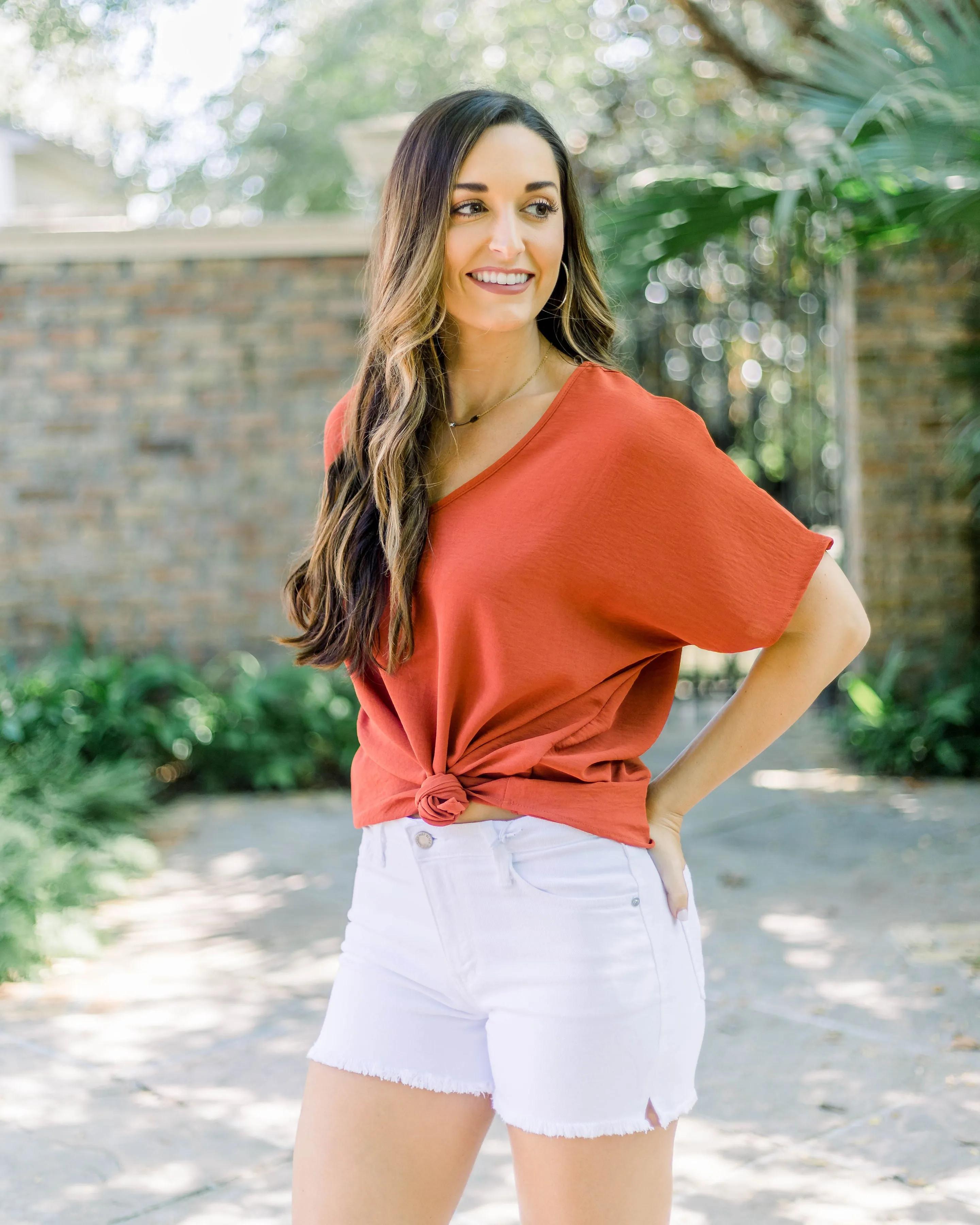 Flowy V Blouse- Rust