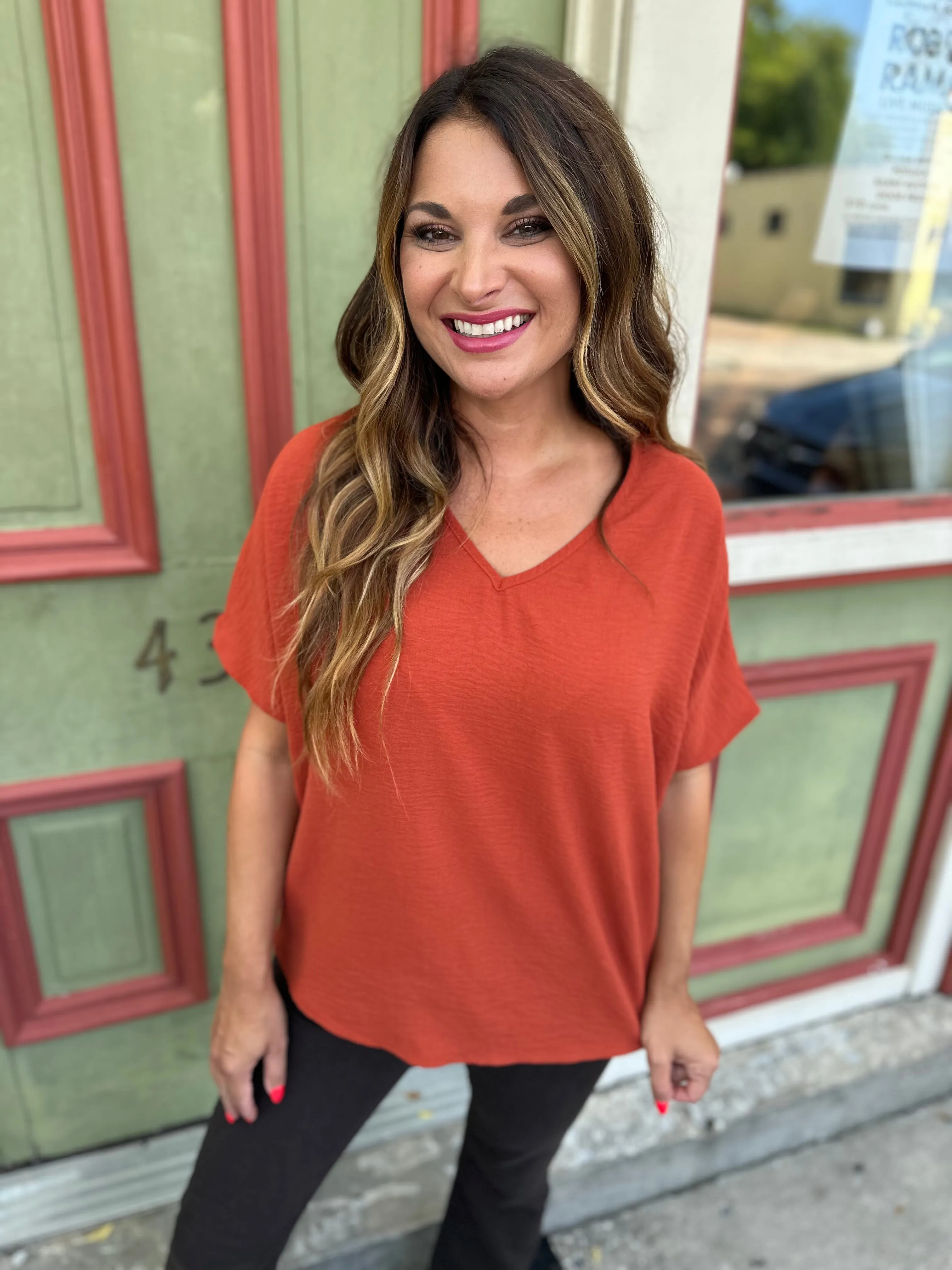 Flowy V Blouse- Rust