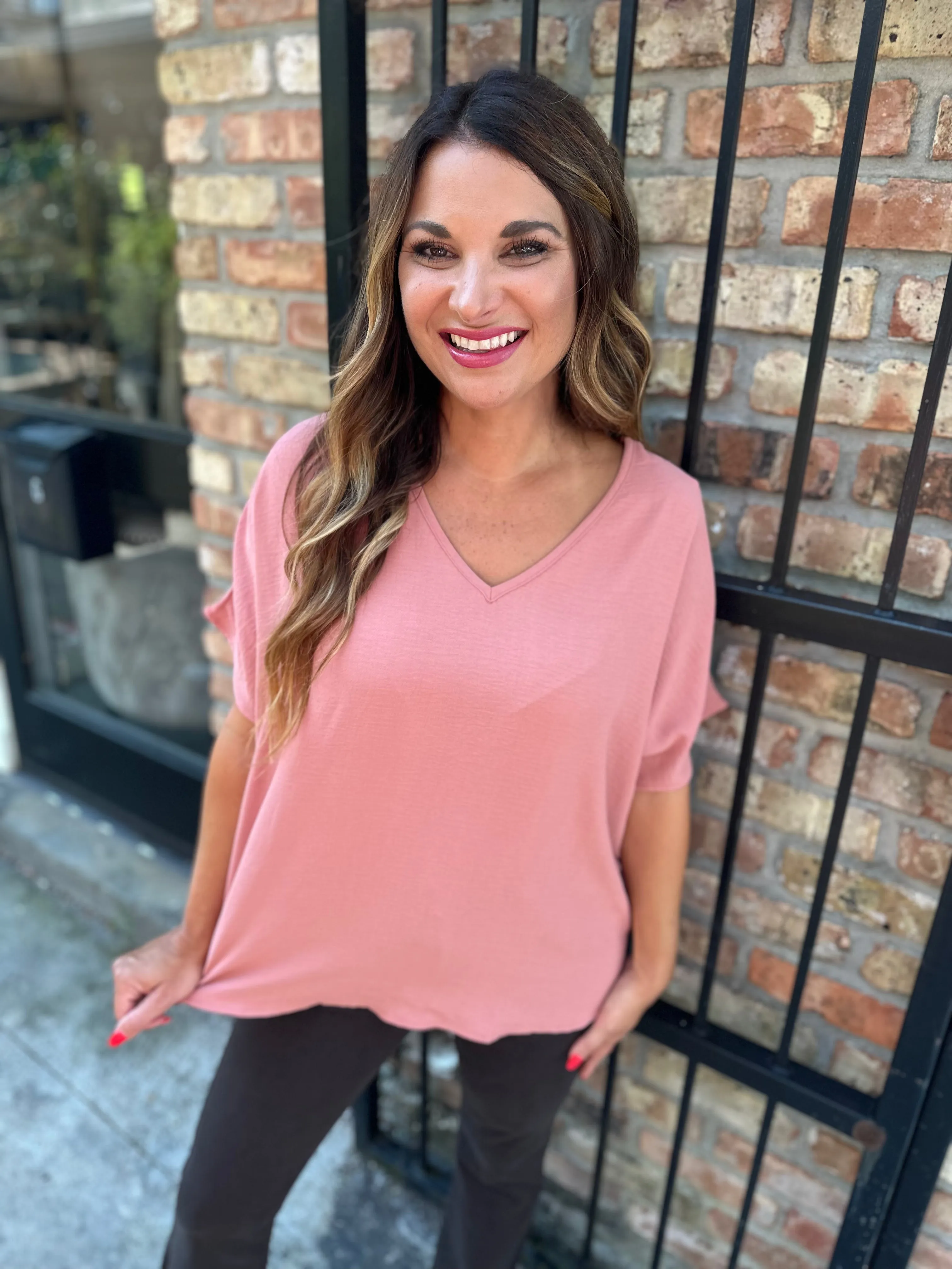 Flowy V Blouse-Salmon