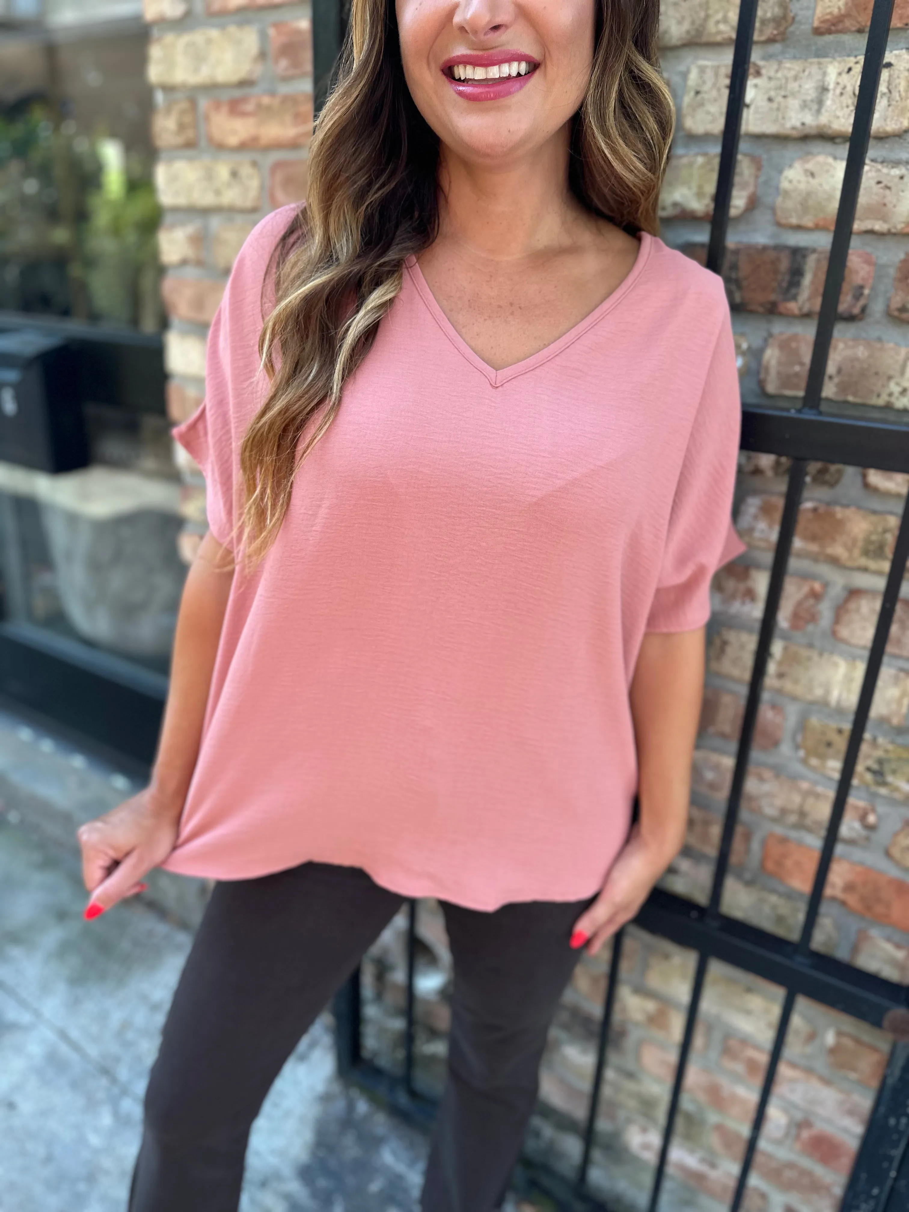 Flowy V Blouse-Salmon