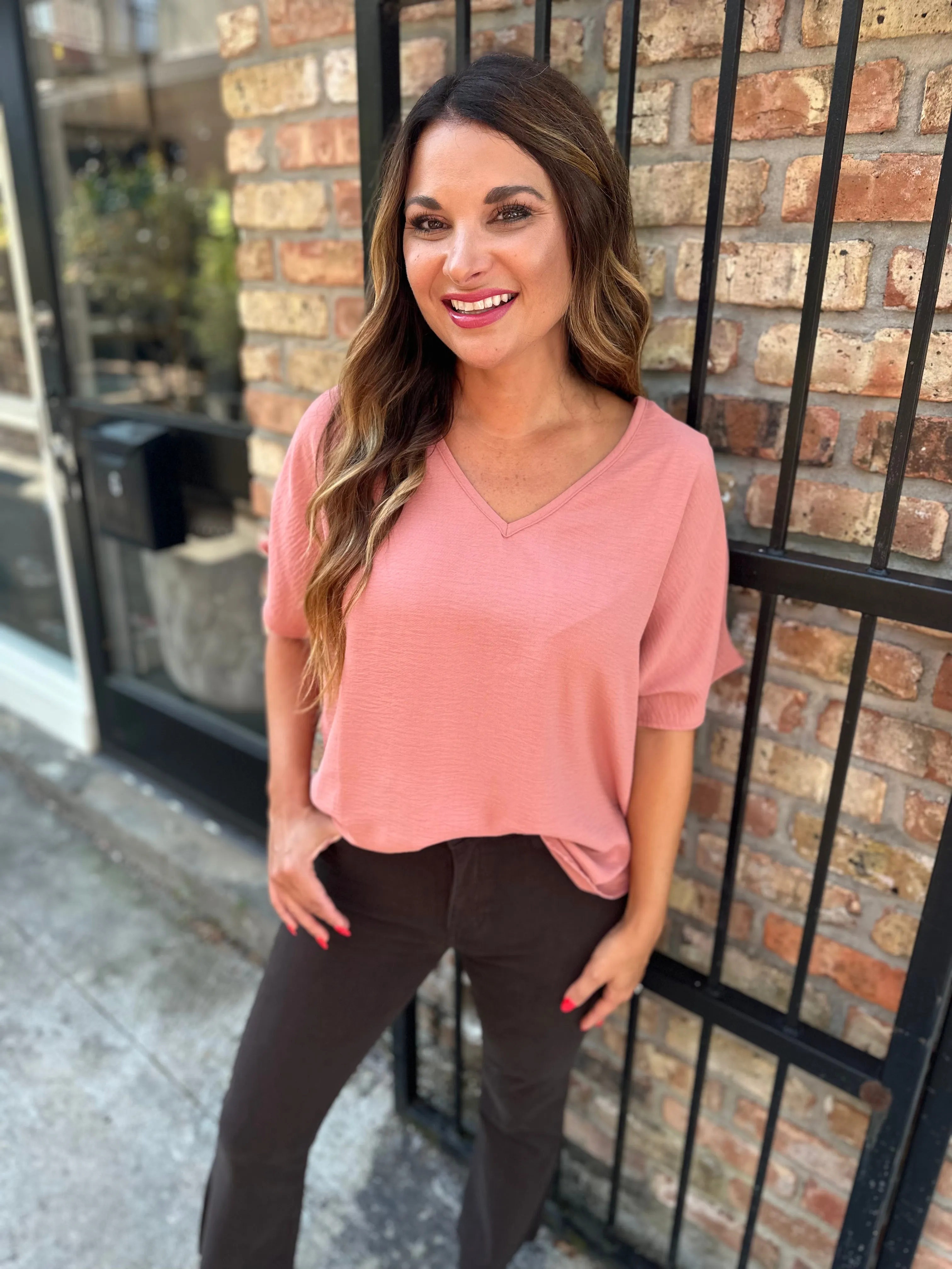 Flowy V Blouse-Salmon