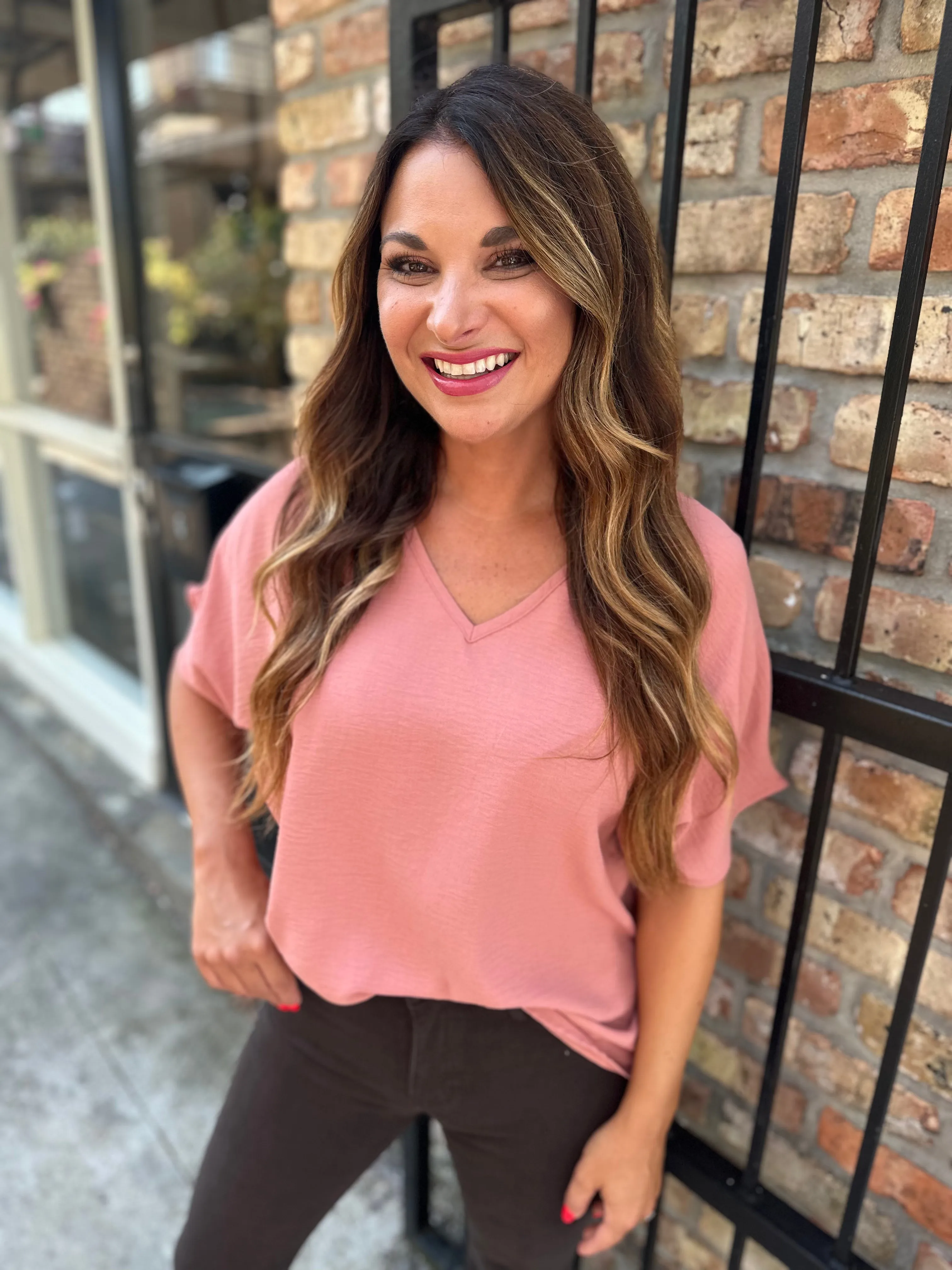Flowy V Blouse-Salmon