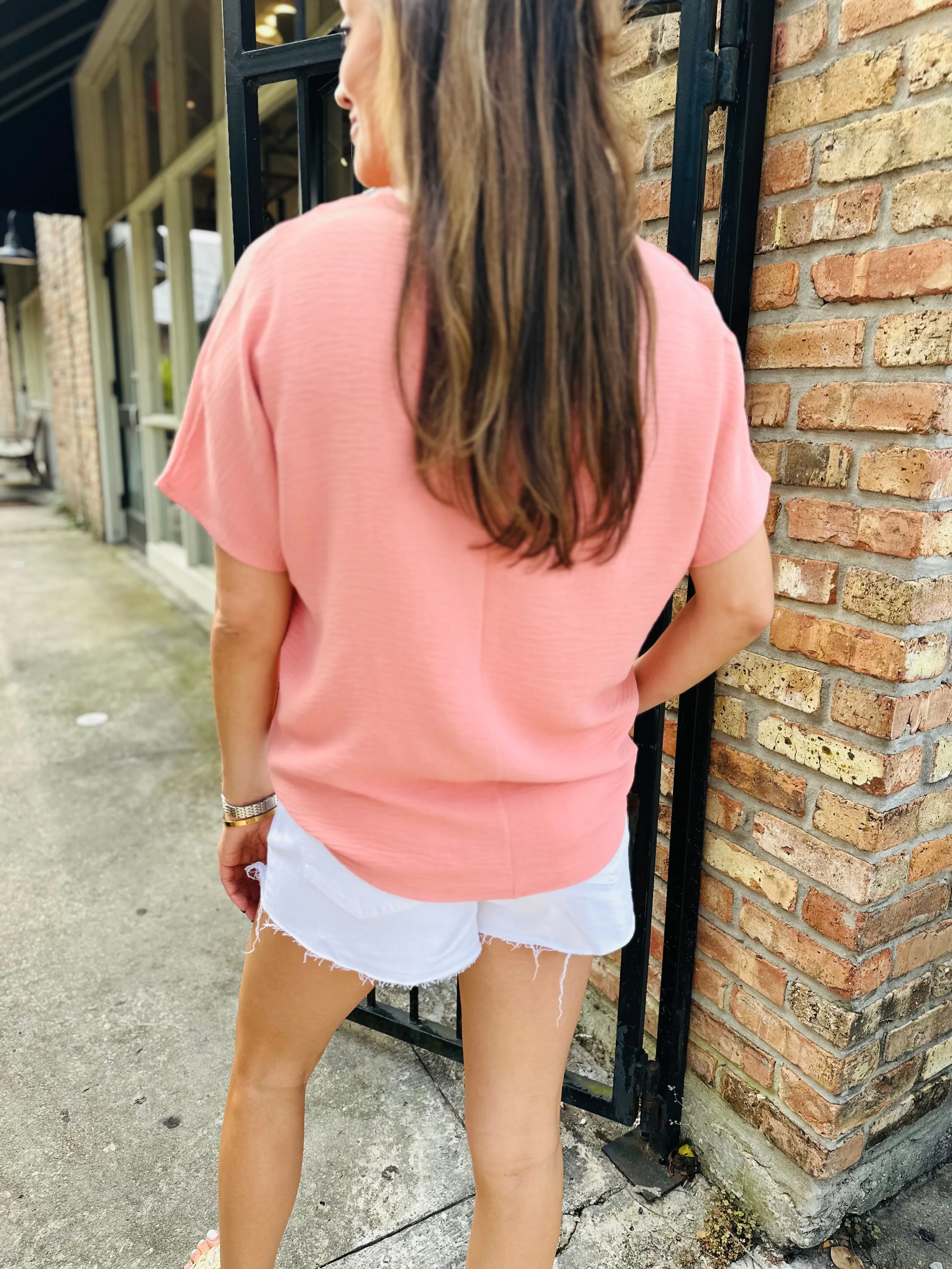 Flowy V Blouse-Salmon