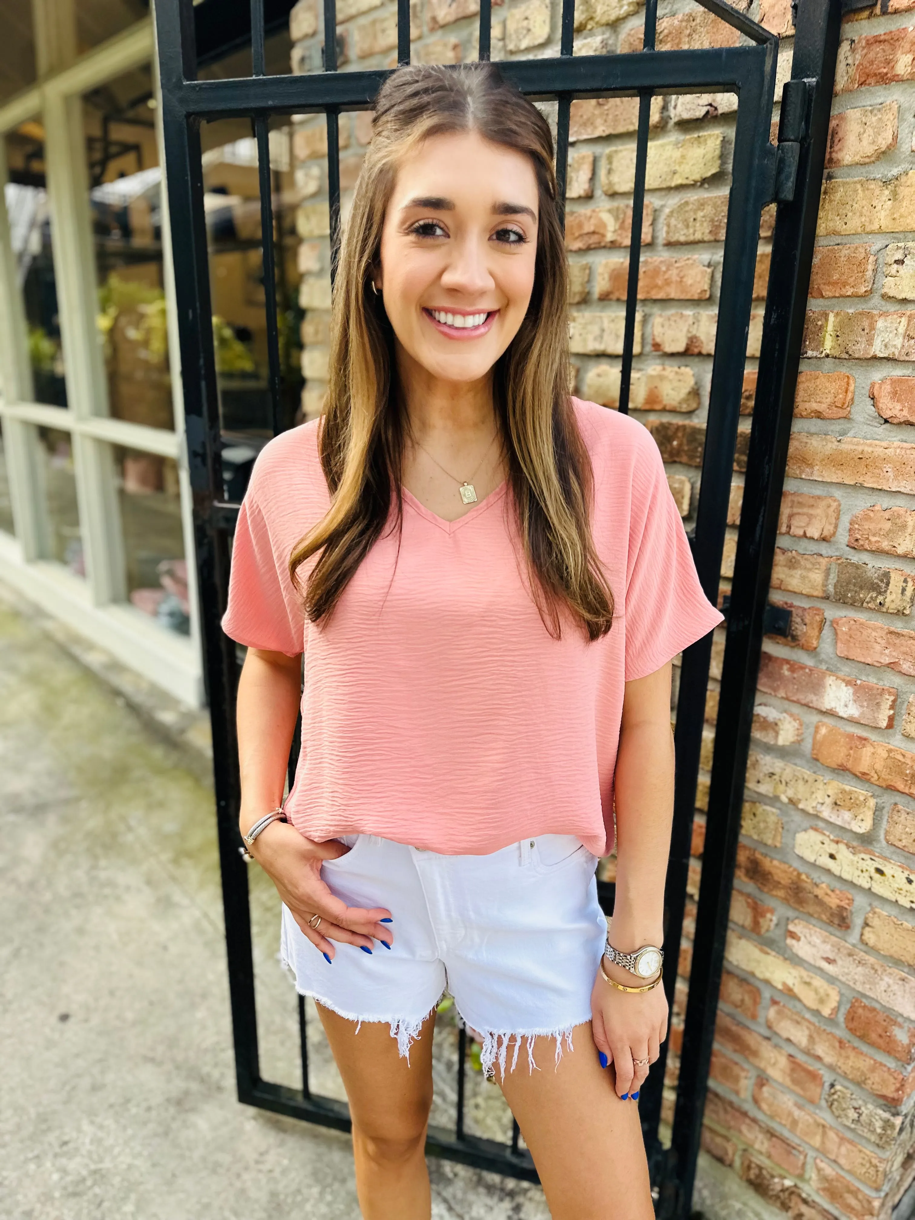 Flowy V Blouse-Salmon