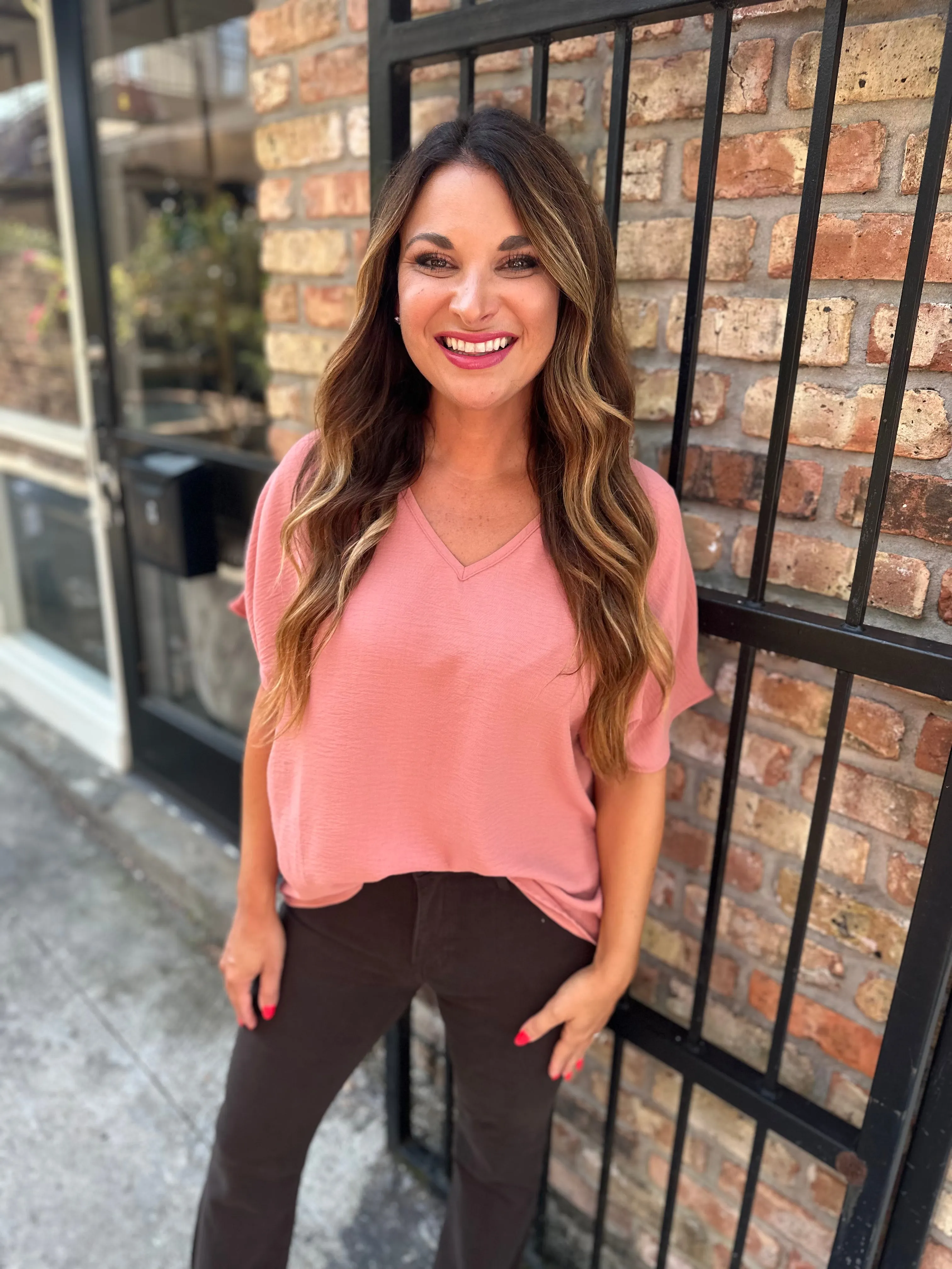 Flowy V Blouse-Salmon