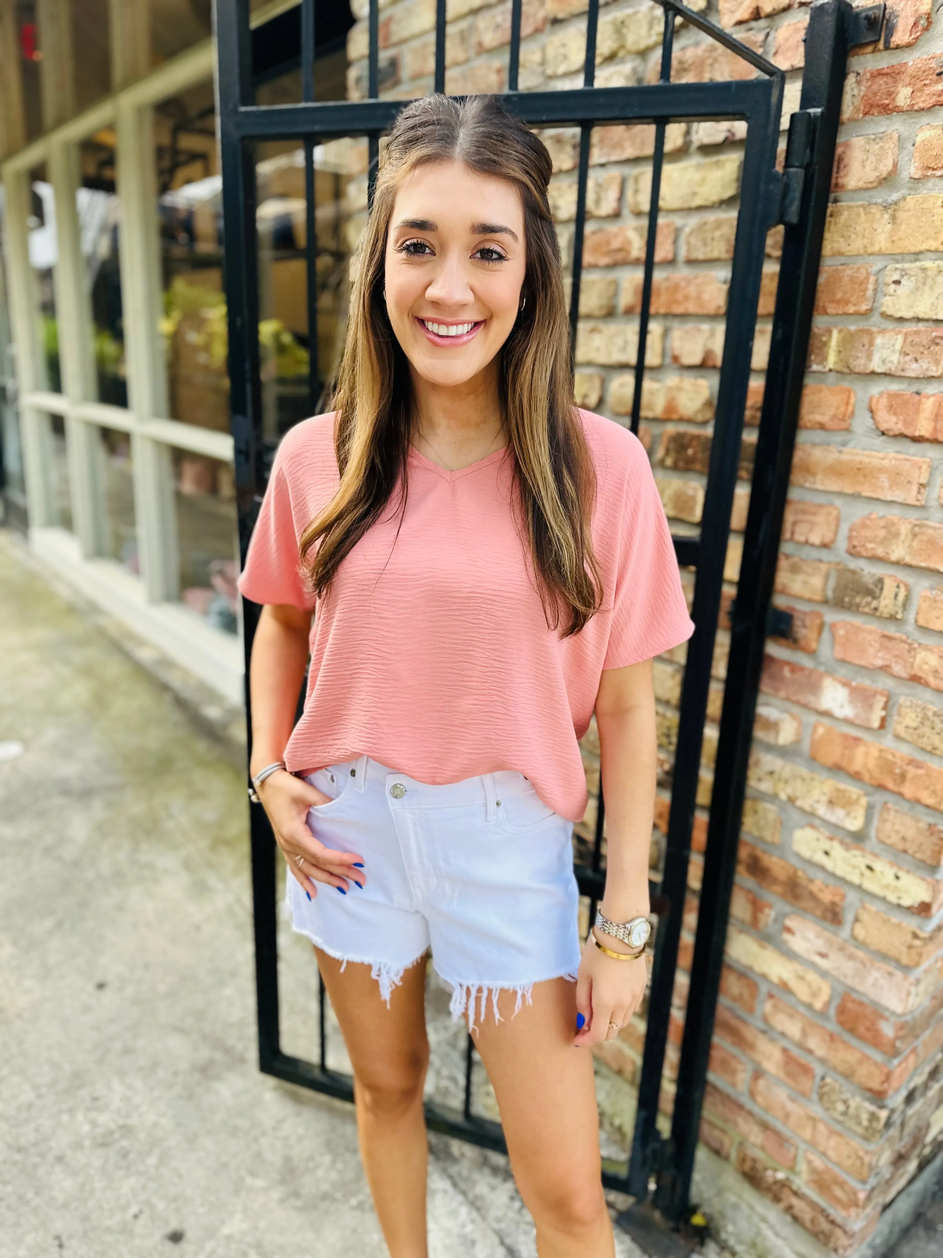 Flowy V Blouse-Salmon