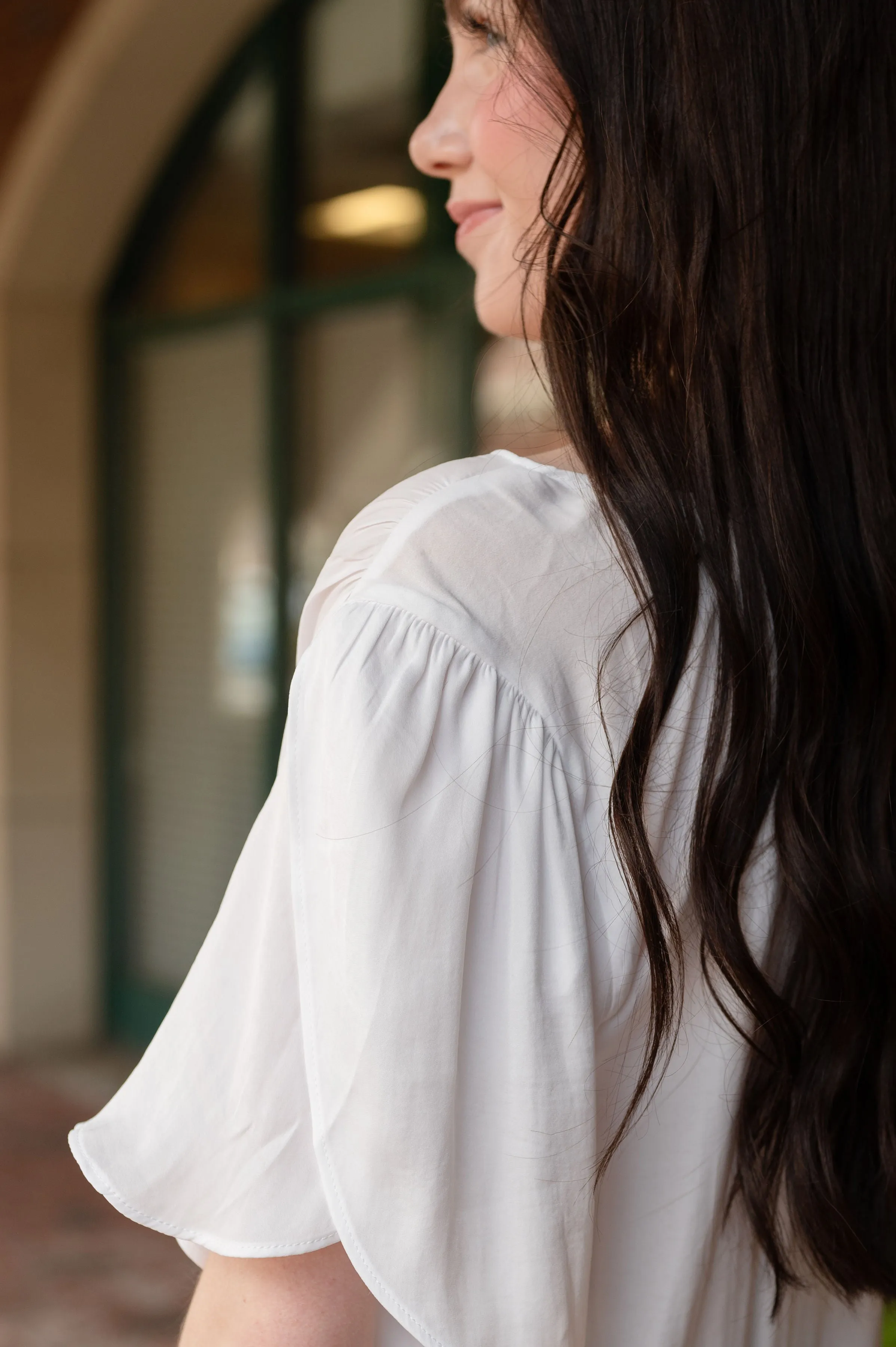 Flutter Sleeve V-Neck Blouse