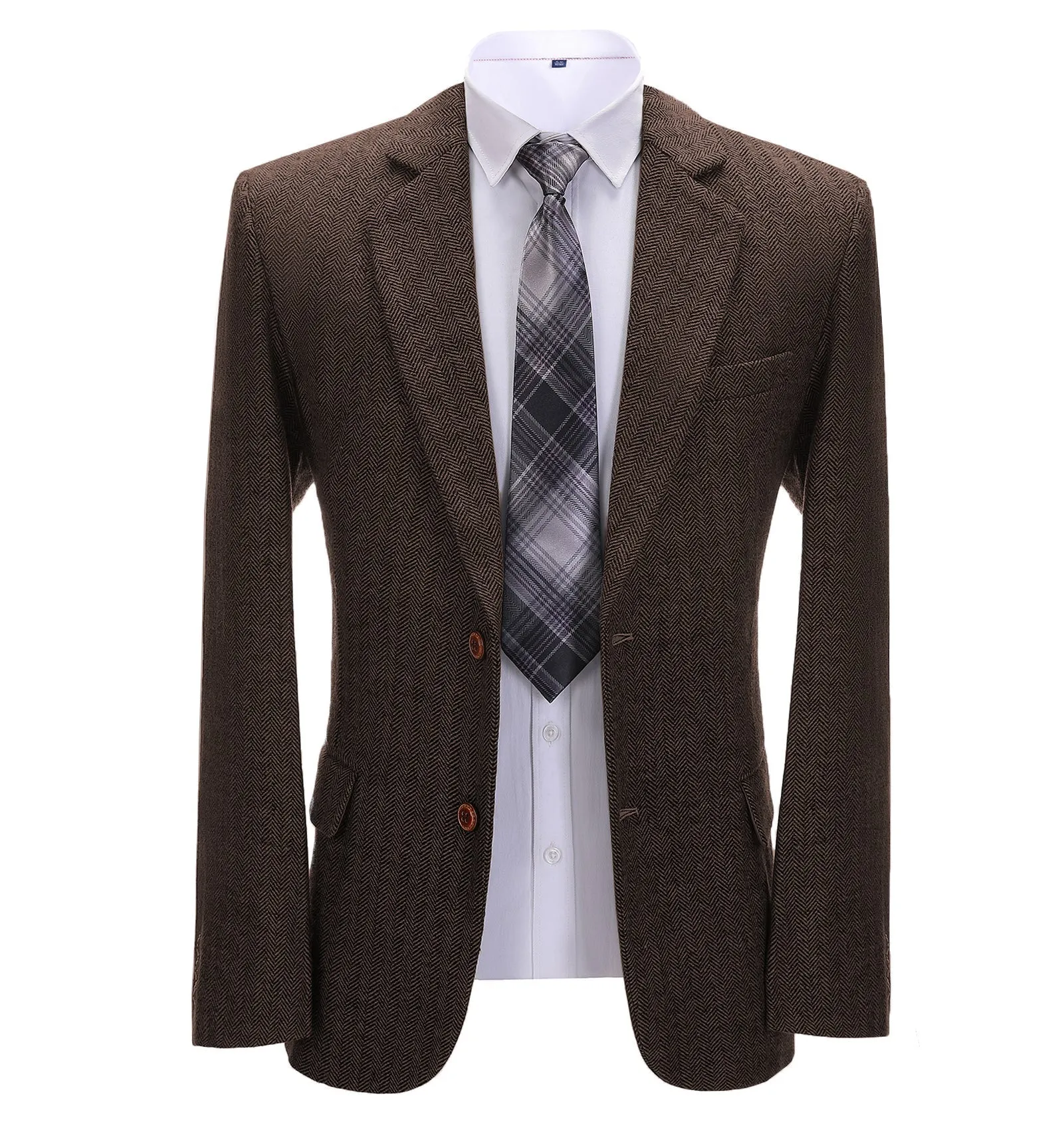 Formal Men's Herringbone Notch Lapel Blazer Business Jacket