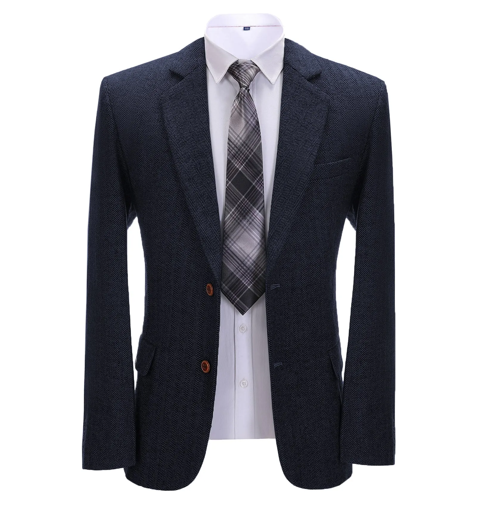 Formal Men's Herringbone Notch Lapel Blazer Business Jacket