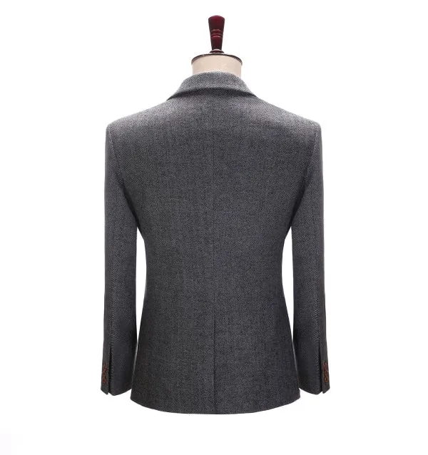 Formal Men's Herringbone Notch Lapel Blazer Business Jacket