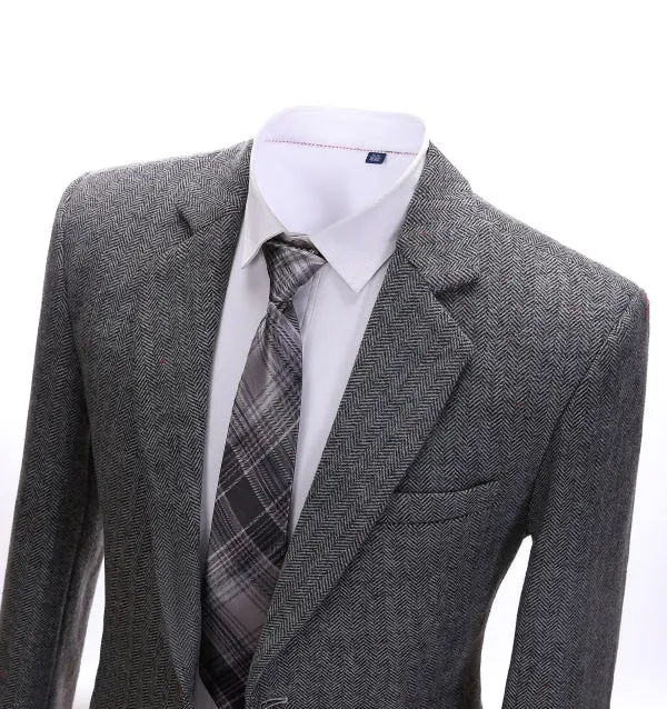 Formal Men's Herringbone Notch Lapel Blazer Business Jacket
