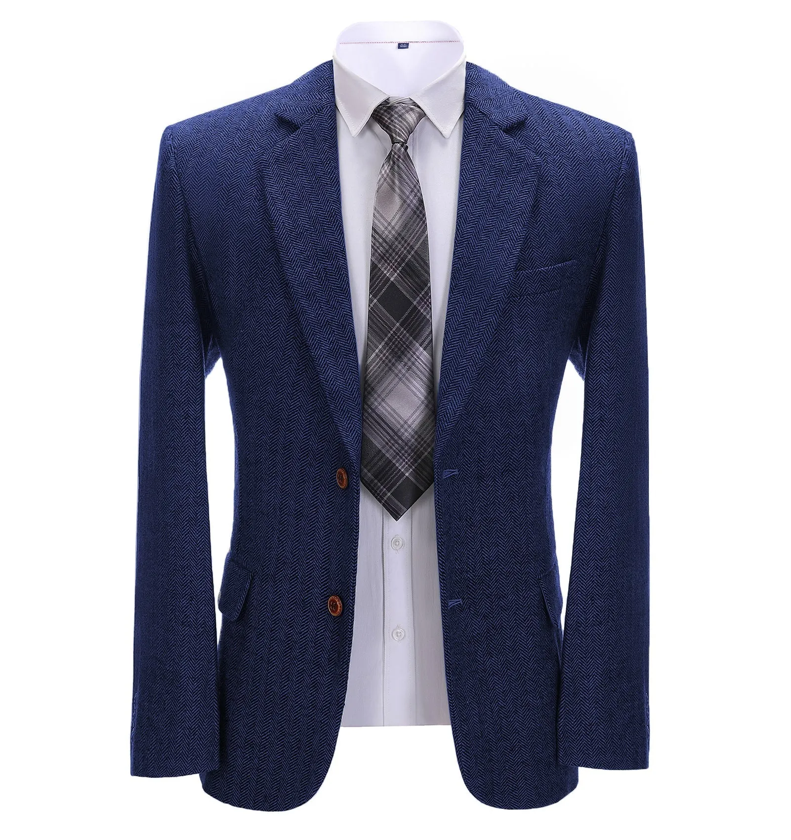 Formal Men's Herringbone Notch Lapel Blazer Business Jacket