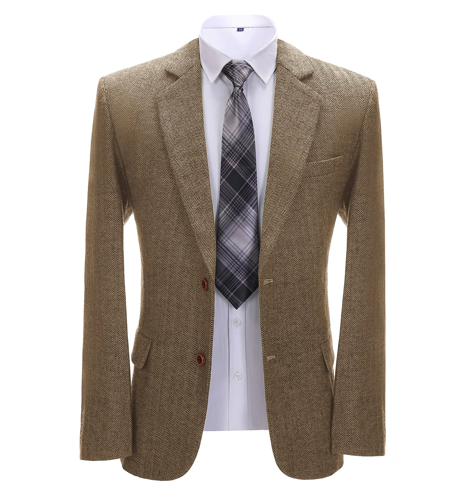 Formal Men's Herringbone Notch Lapel Blazer Business Jacket