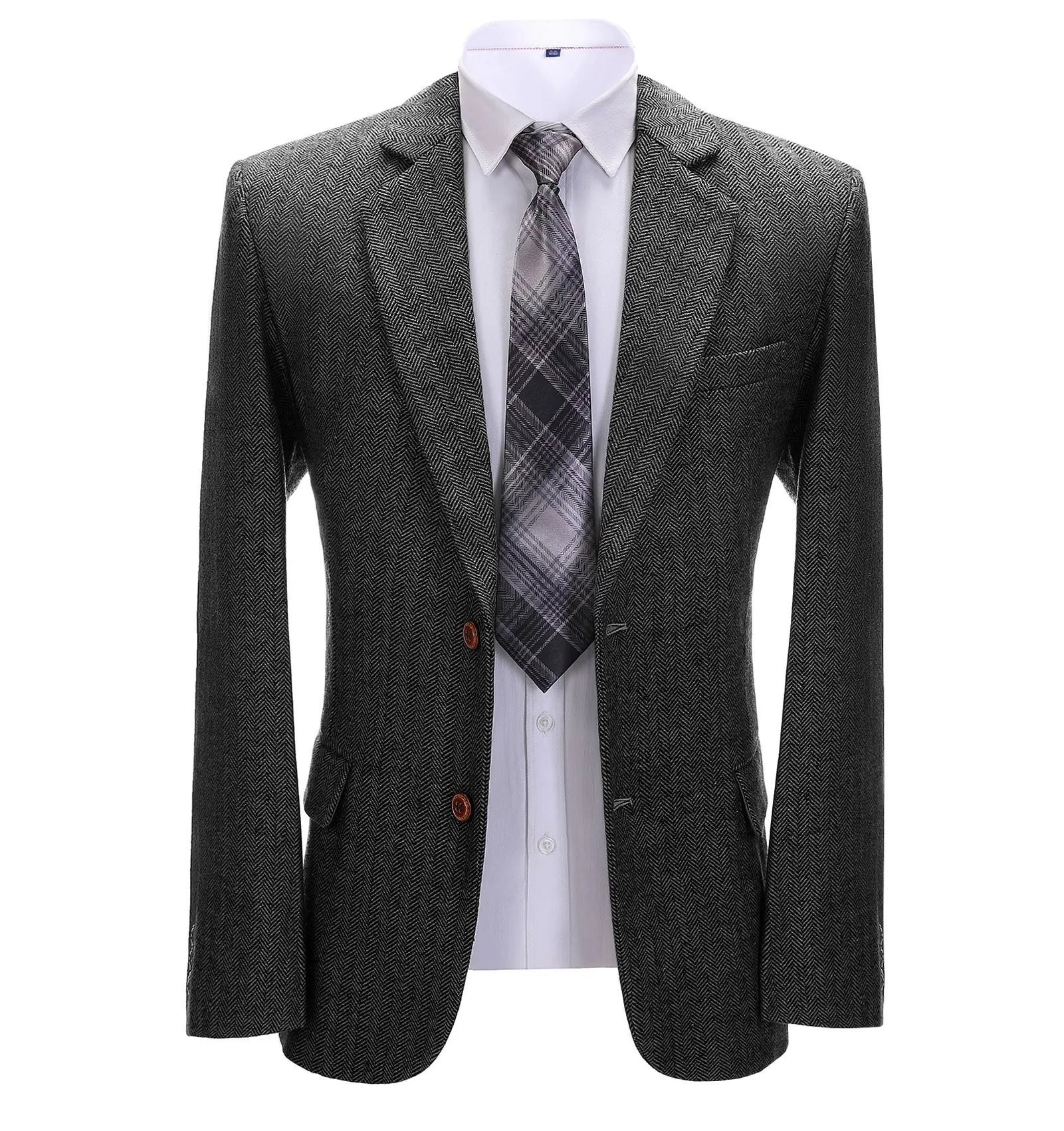 Formal Men's Herringbone Notch Lapel Blazer Business Jacket