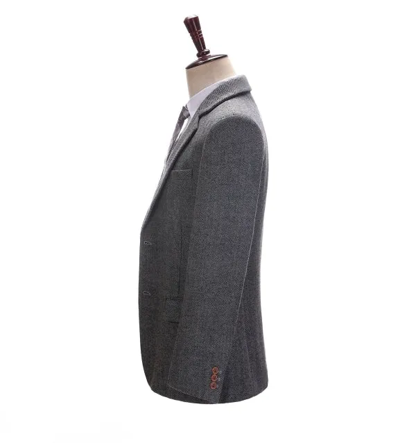 Formal Men's Herringbone Notch Lapel Blazer Business Jacket