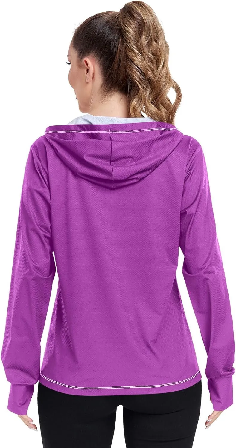 GAIGEO Dark Magenta Zip Athletic Jacket Women, UPF 50 UV Protection Shirt Women, Breathable Light Travel Shirt for Women, S