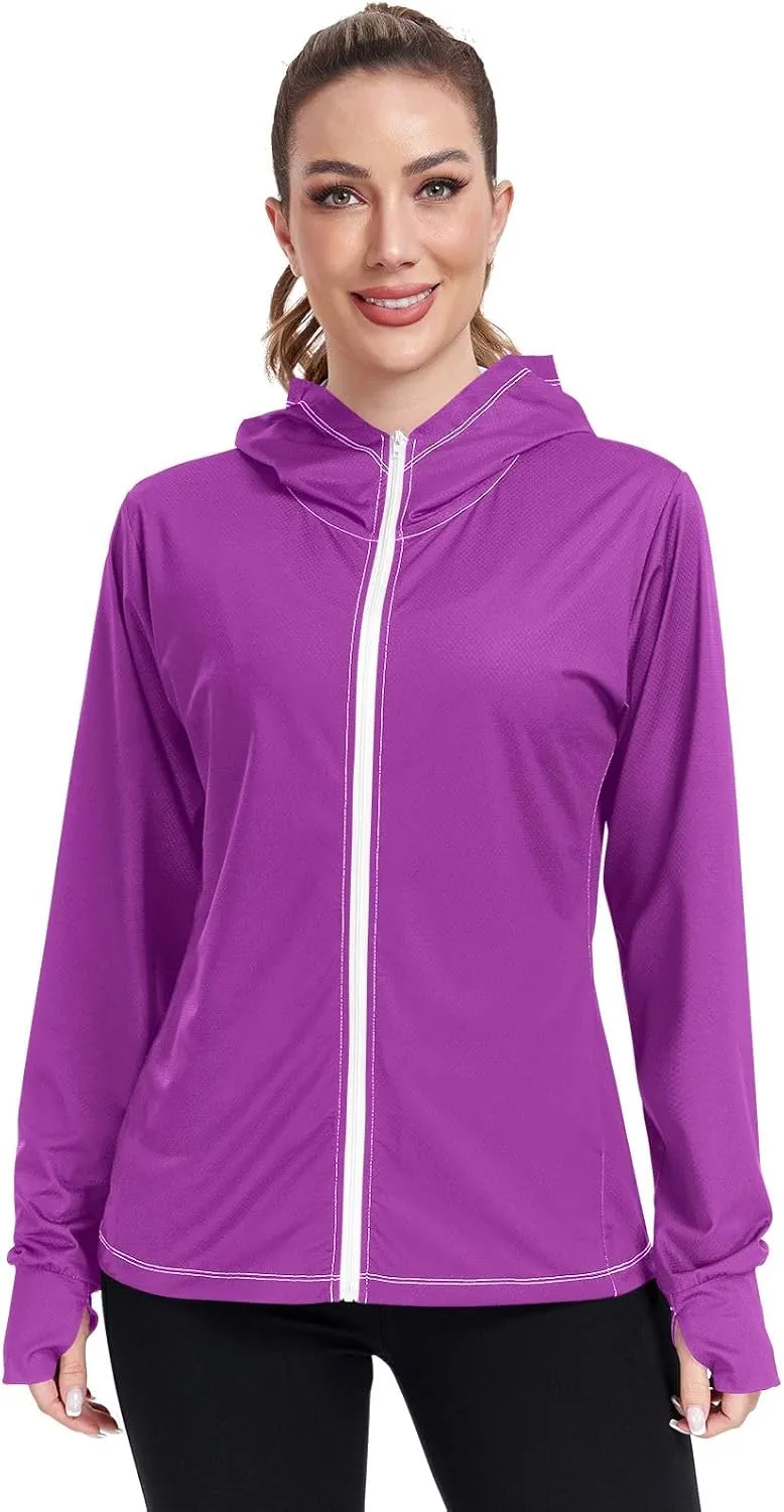 GAIGEO Dark Magenta Zip Athletic Jacket Women, UPF 50 UV Protection Shirt Women, Breathable Light Travel Shirt for Women, S