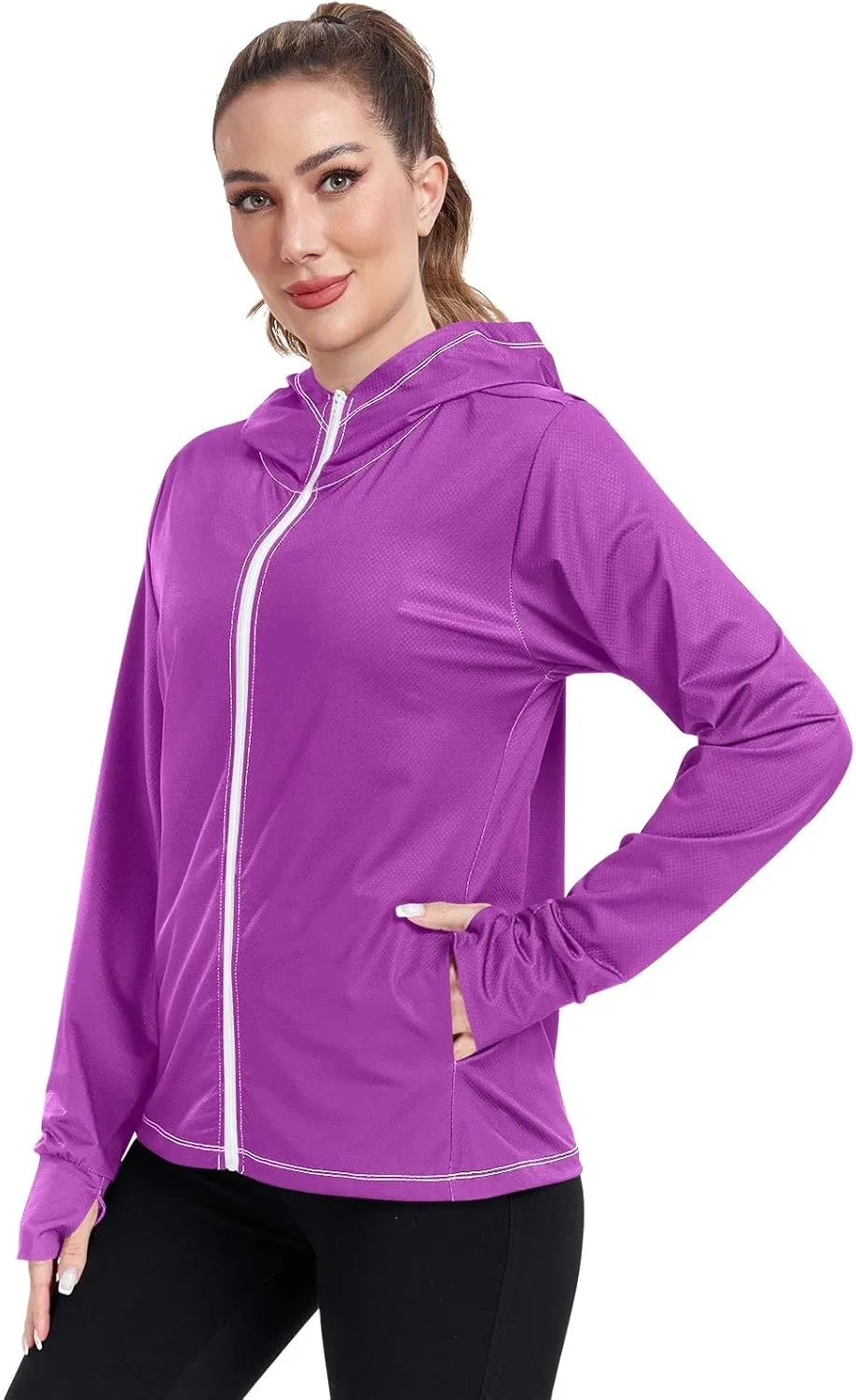 GAIGEO Dark Magenta Zip Athletic Jacket Women, UPF 50 UV Protection Shirt Women, Breathable Light Travel Shirt for Women, S