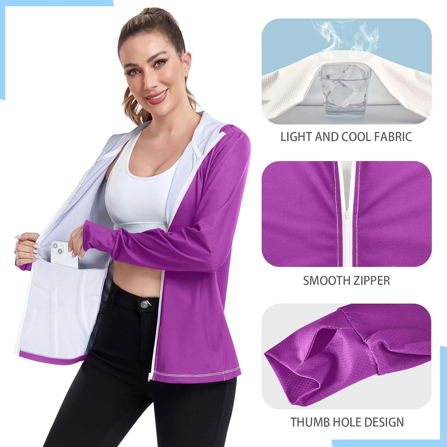 GAIGEO Dark Magenta Zip Athletic Jacket Women, UPF 50 UV Protection Shirt Women, Breathable Light Travel Shirt for Women, S