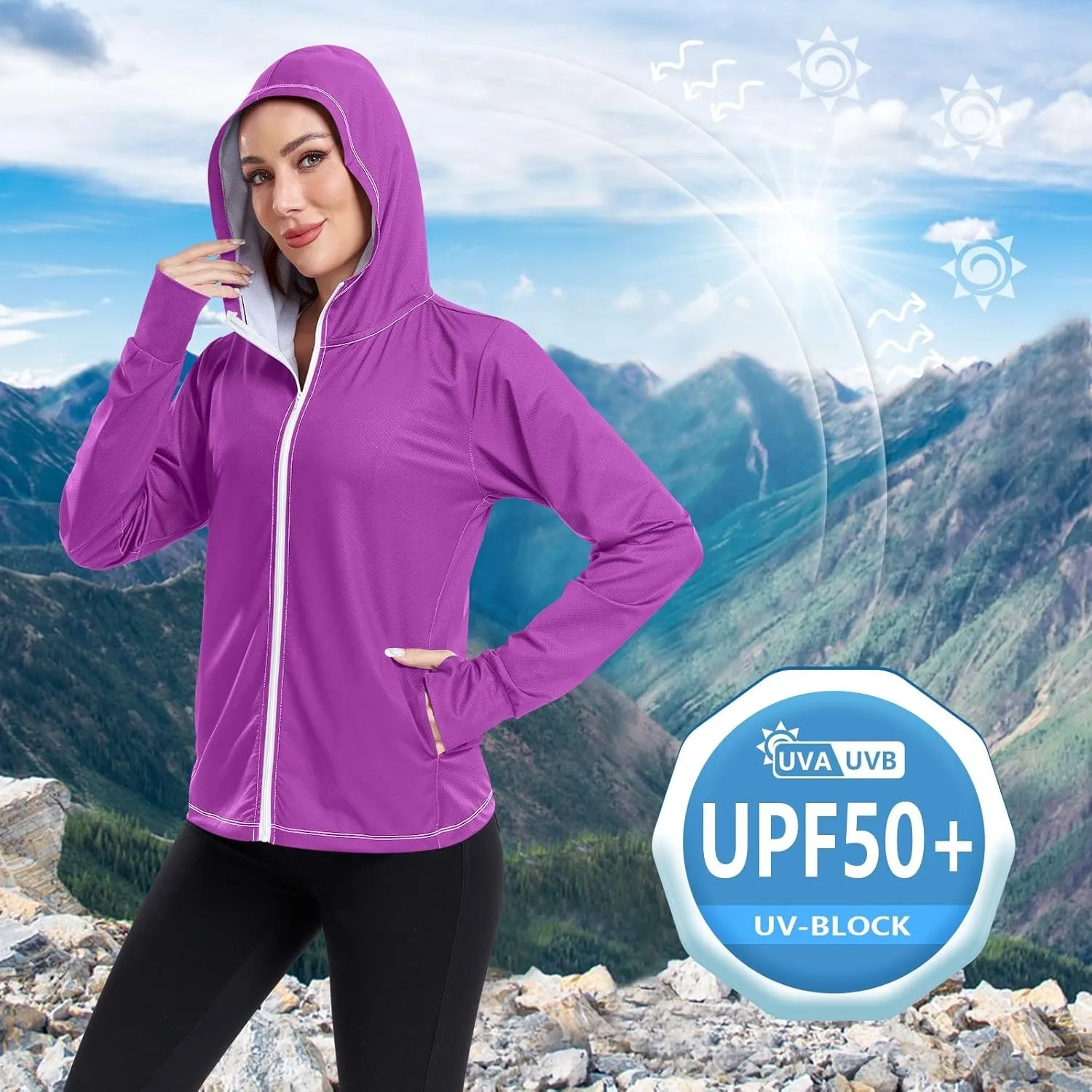 GAIGEO Dark Magenta Zip Athletic Jacket Women, UPF 50 UV Protection Shirt Women, Breathable Light Travel Shirt for Women, S