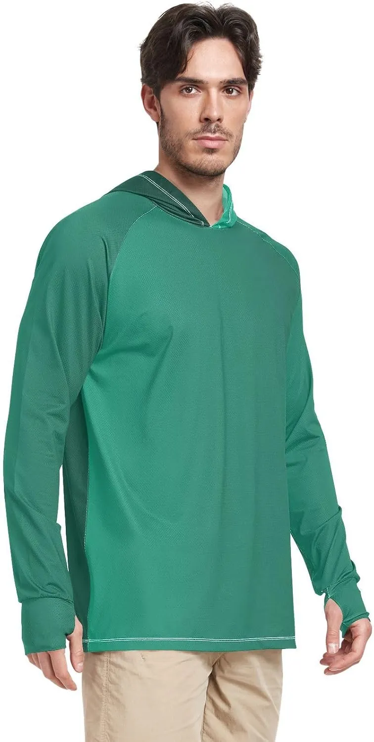 GAIGEO Light Sun Hoodie Mens, Breathable Mens Summer Long Sleeve Shirts, Red Purple Gradient S