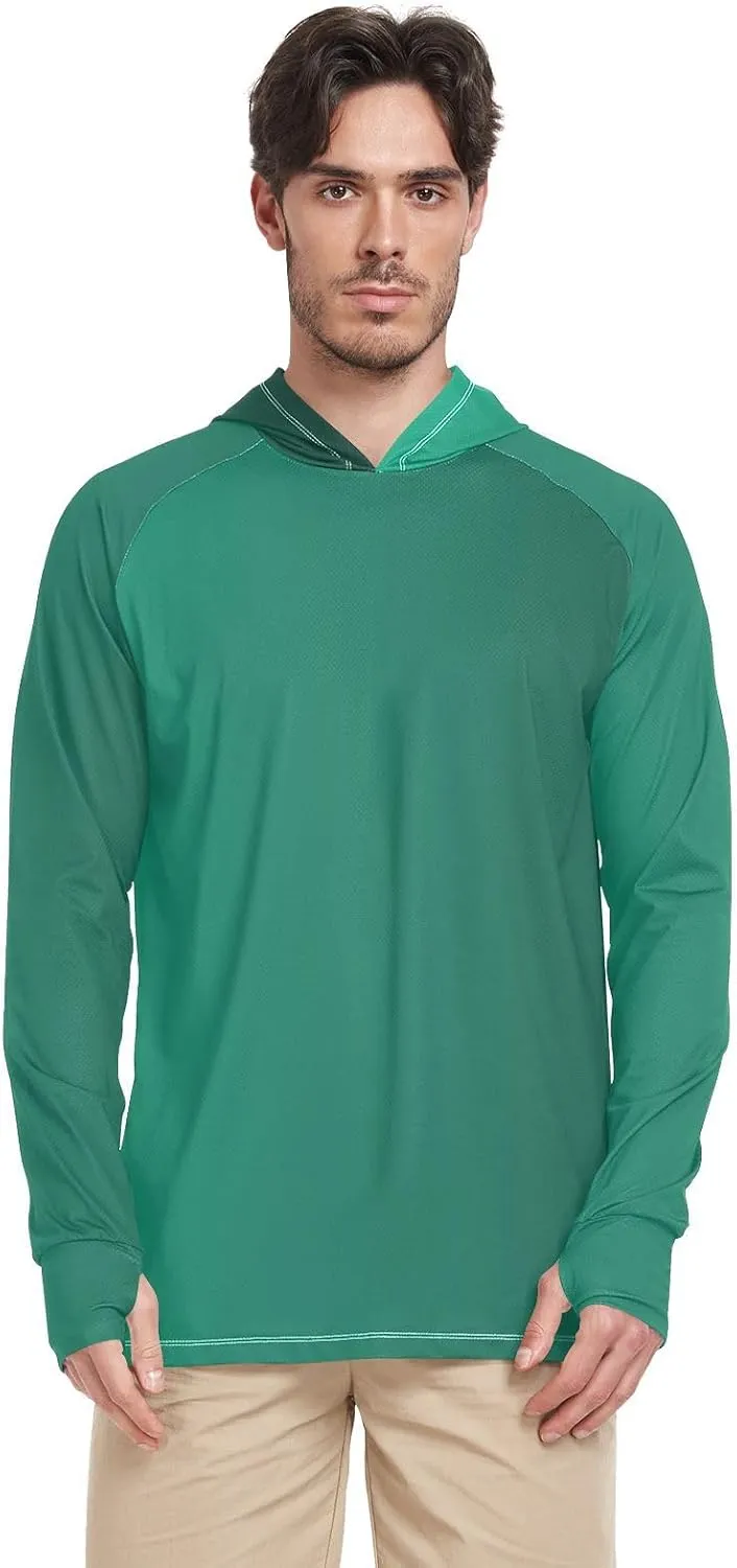 GAIGEO Light Sun Hoodie Mens, Breathable Mens Summer Long Sleeve Shirts, Red Purple Gradient S