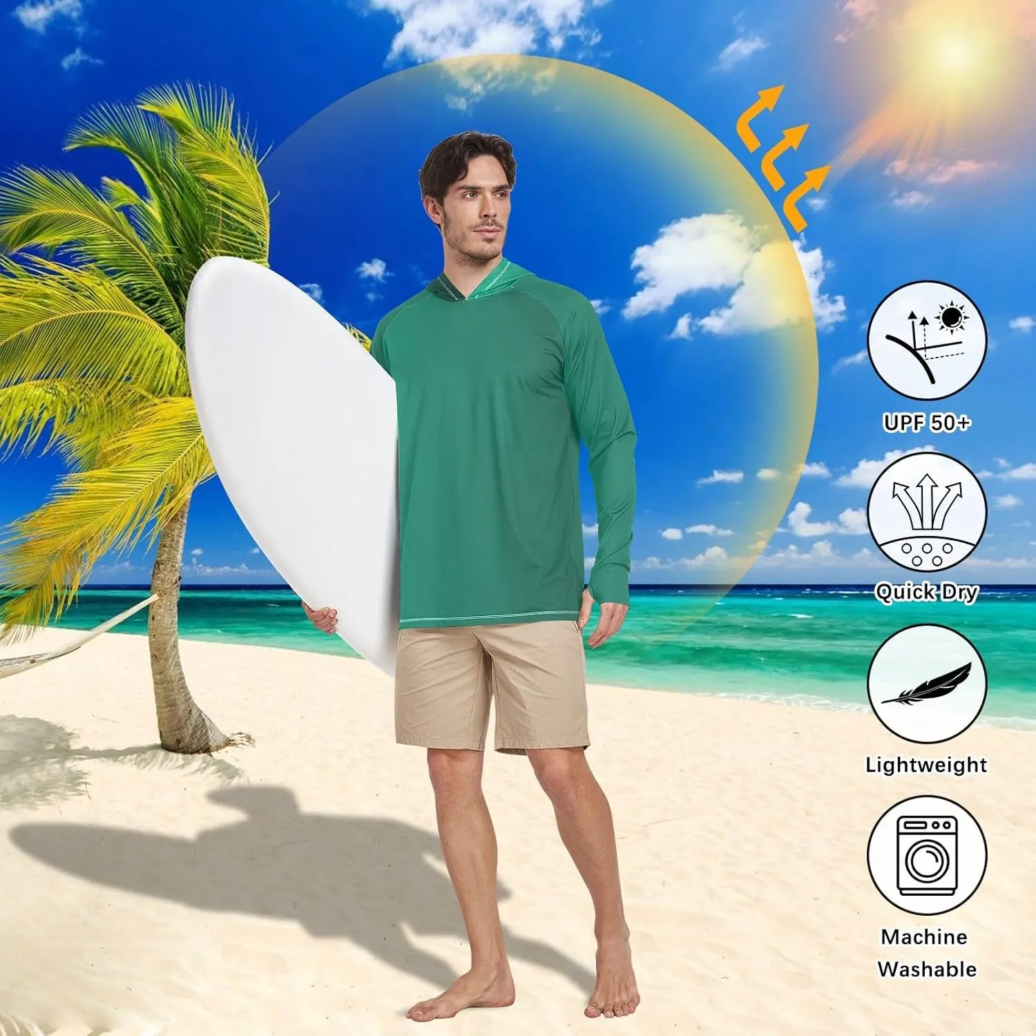 GAIGEO Light Sun Hoodie Mens, Breathable Mens Summer Long Sleeve Shirts, Red Purple Gradient S