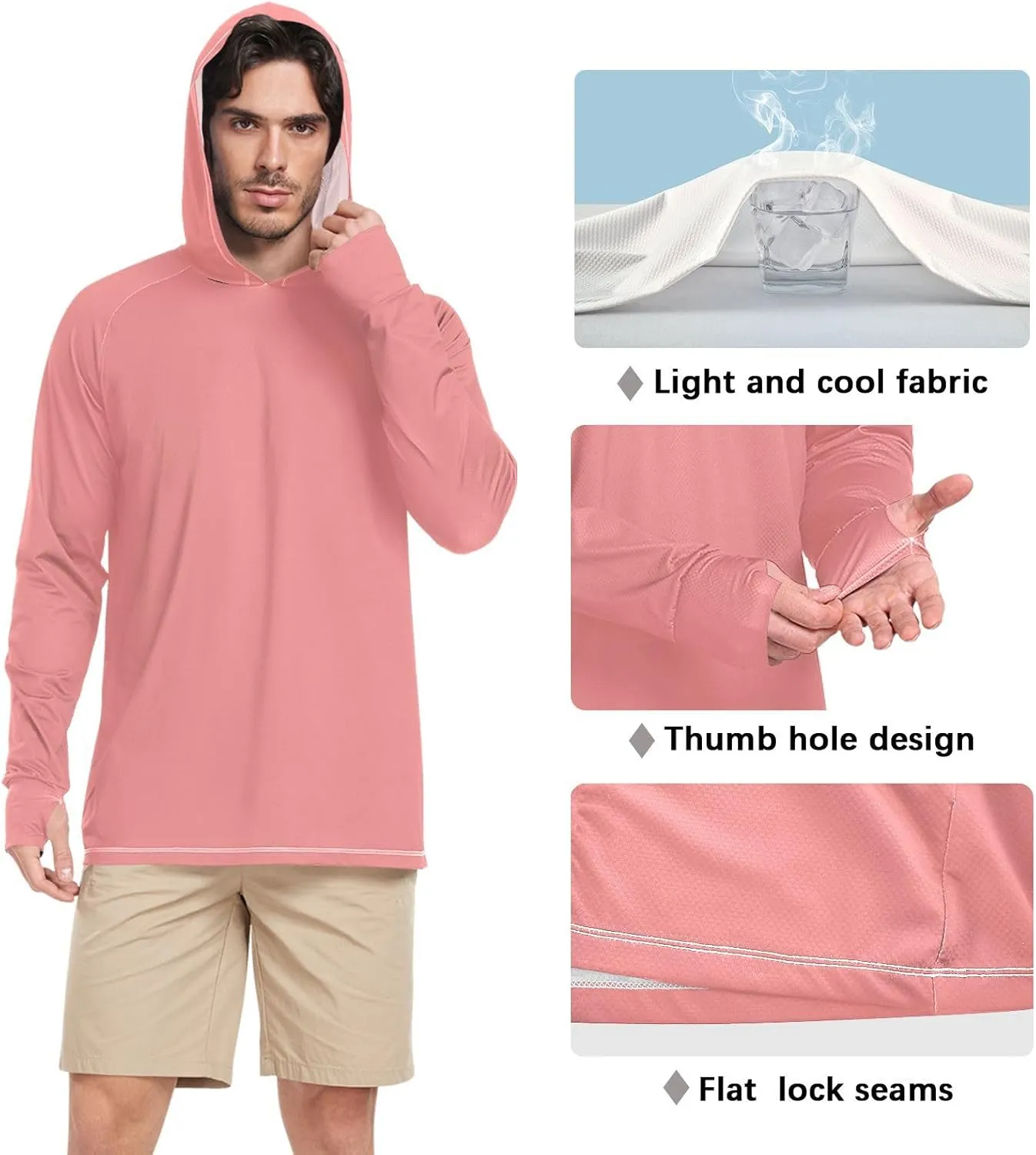 GAIGEO Light UPF Shirt Men, Breathable Summer Long Sleeve Shirts for Men, Moisture Wicking Beach Shirts, Coral S