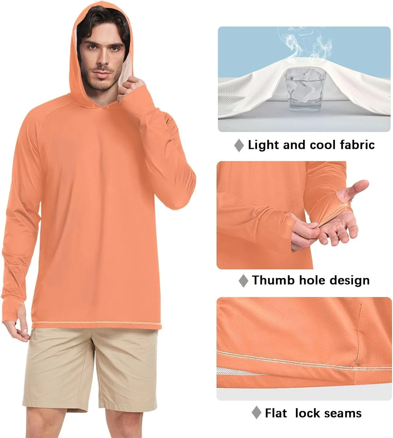 GAIGEO Light UPF Shirt Men, Breathable Summer Long Sleeve Shirts for Men, Moisture Wicking Beach Shirts, Coral S