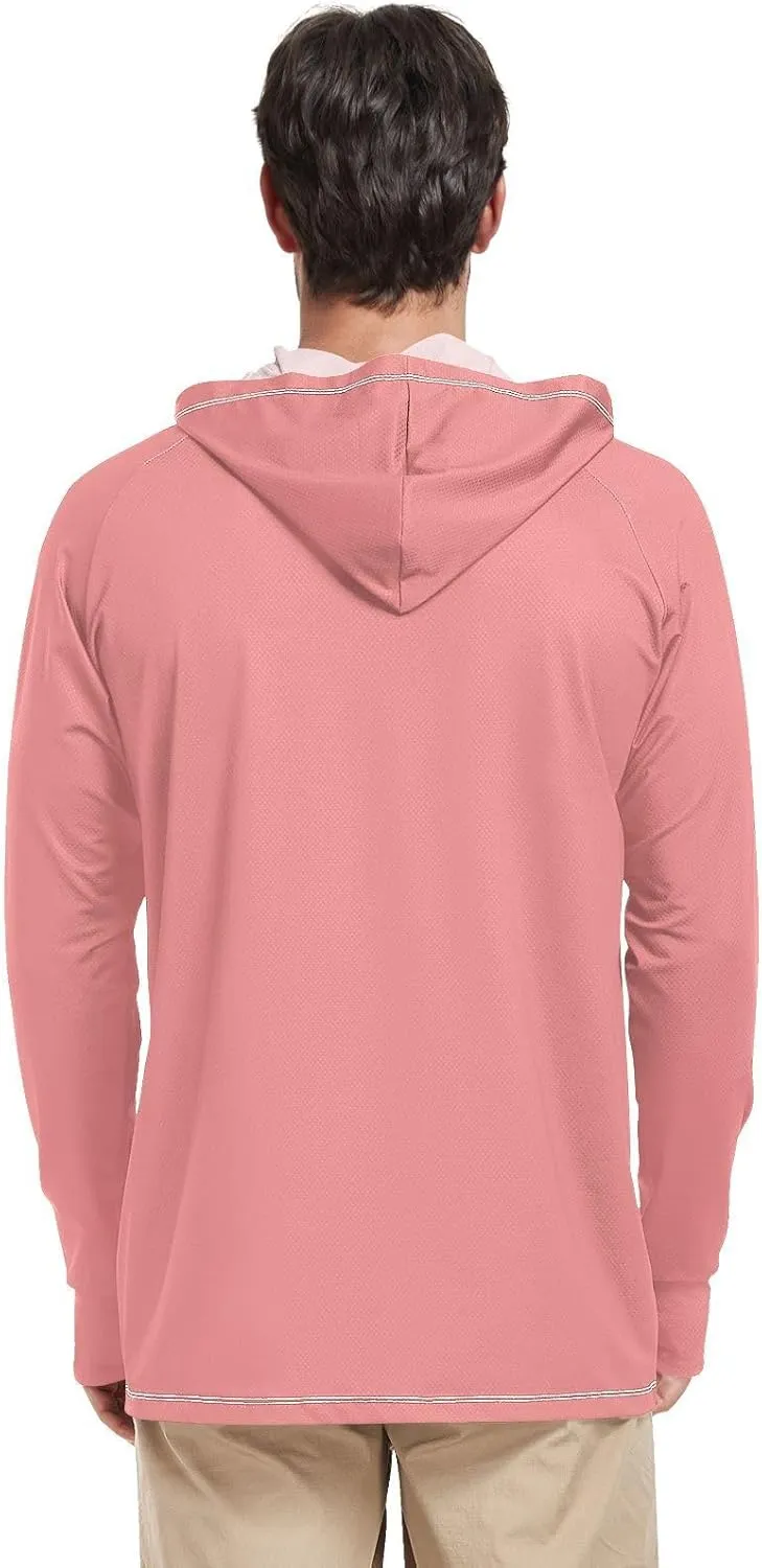 GAIGEO Light UPF Shirt Men, Breathable Summer Long Sleeve Shirts for Men, Moisture Wicking Beach Shirts, Coral S