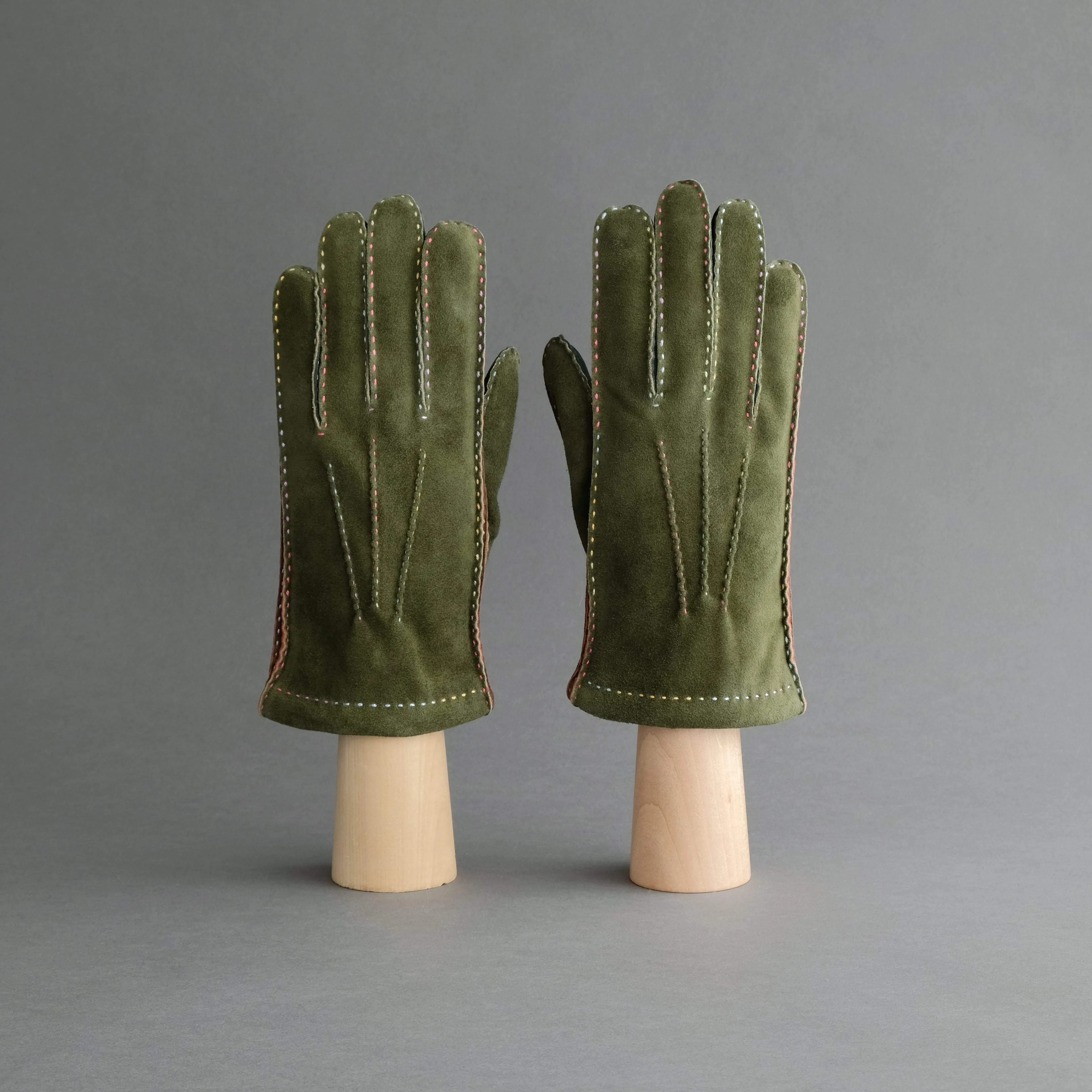 Gentlemen's Gloves from Green Multicolour Goatskin Lined with Cashmere