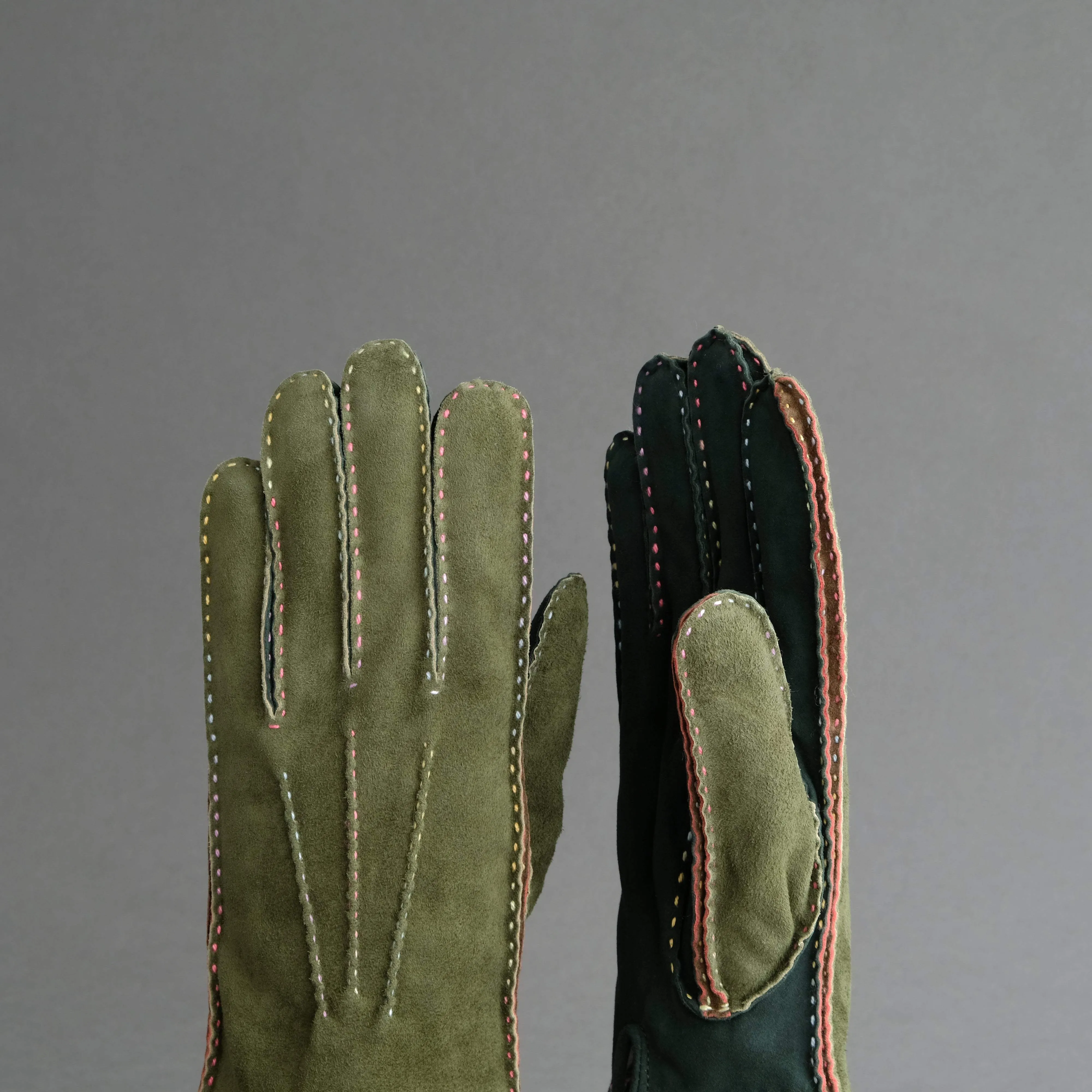 Gentlemen's Gloves from Green Multicolour Goatskin Lined with Cashmere