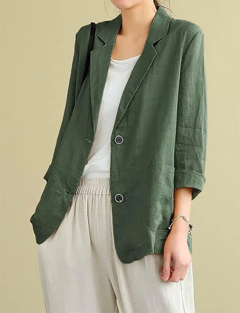 IDEALSANXUN Cotton Linen Blazer for Womens Long Sleeve Loose Casual Blazer Jackets